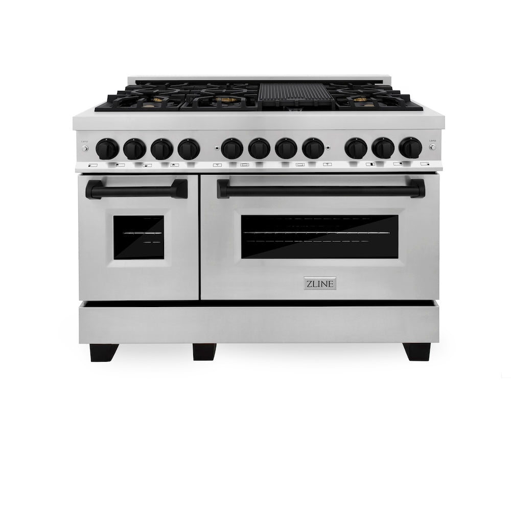 ZLINE Autograph Edition 48 in. 6.0 cu. ft. Legacy Dual Fuel Range with 7 Burner Gas Cooktop and 2 Electric Ovens in Stainless Steel and Champagne Bronze Accents (RAZ-48-CB)
