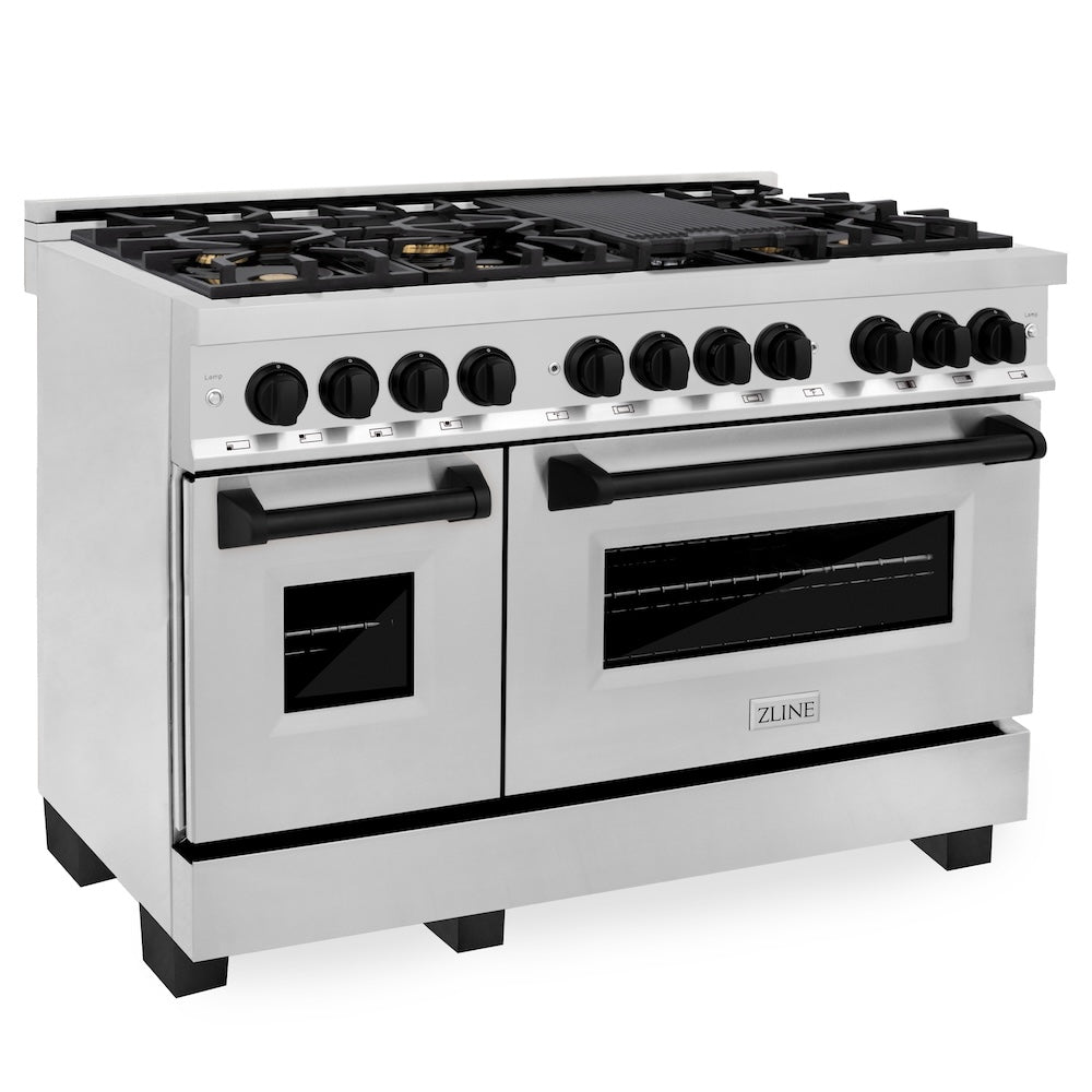 ZLINE Autograph Edition 48 in. 6.0 cu. ft. Legacy Dual Fuel Range with 7 Burner Gas Cooktop and 2 Electric Ovens in Stainless Steel and Champagne Bronze Accents (RAZ-48-CB)