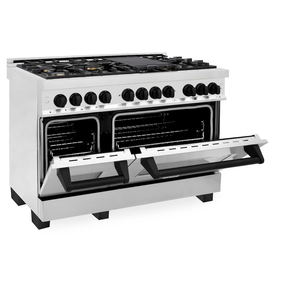 ZLINE Autograph Edition 48 in. 6.0 cu. ft. Legacy Dual Fuel Range with 7 Burner Gas Cooktop and 2 Electric Ovens in Stainless Steel and Champagne Bronze Accents (RAZ-48-CB)