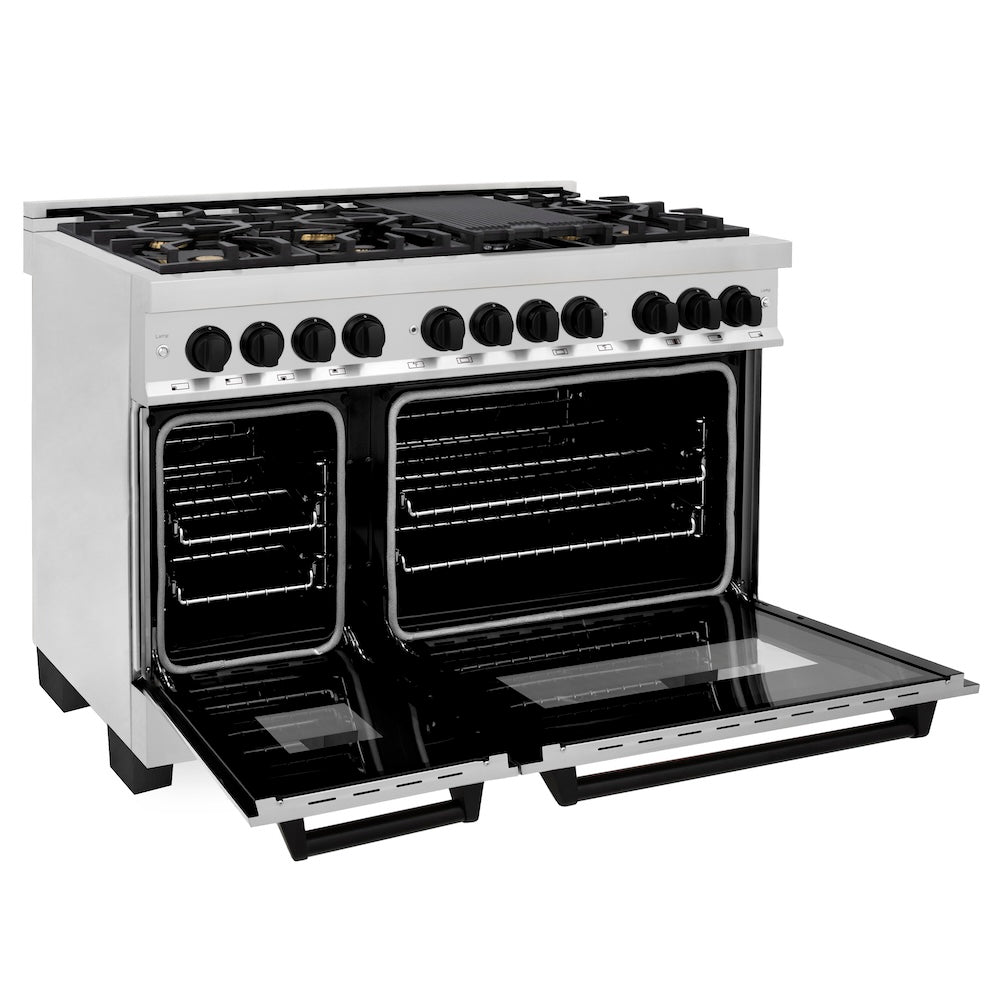 ZLINE Autograph Edition 48 in. 6.0 cu. ft. Legacy Dual Fuel Range with 7 Burner Gas Cooktop and 2 Electric Ovens in Stainless Steel and Champagne Bronze Accents (RAZ-48-CB)