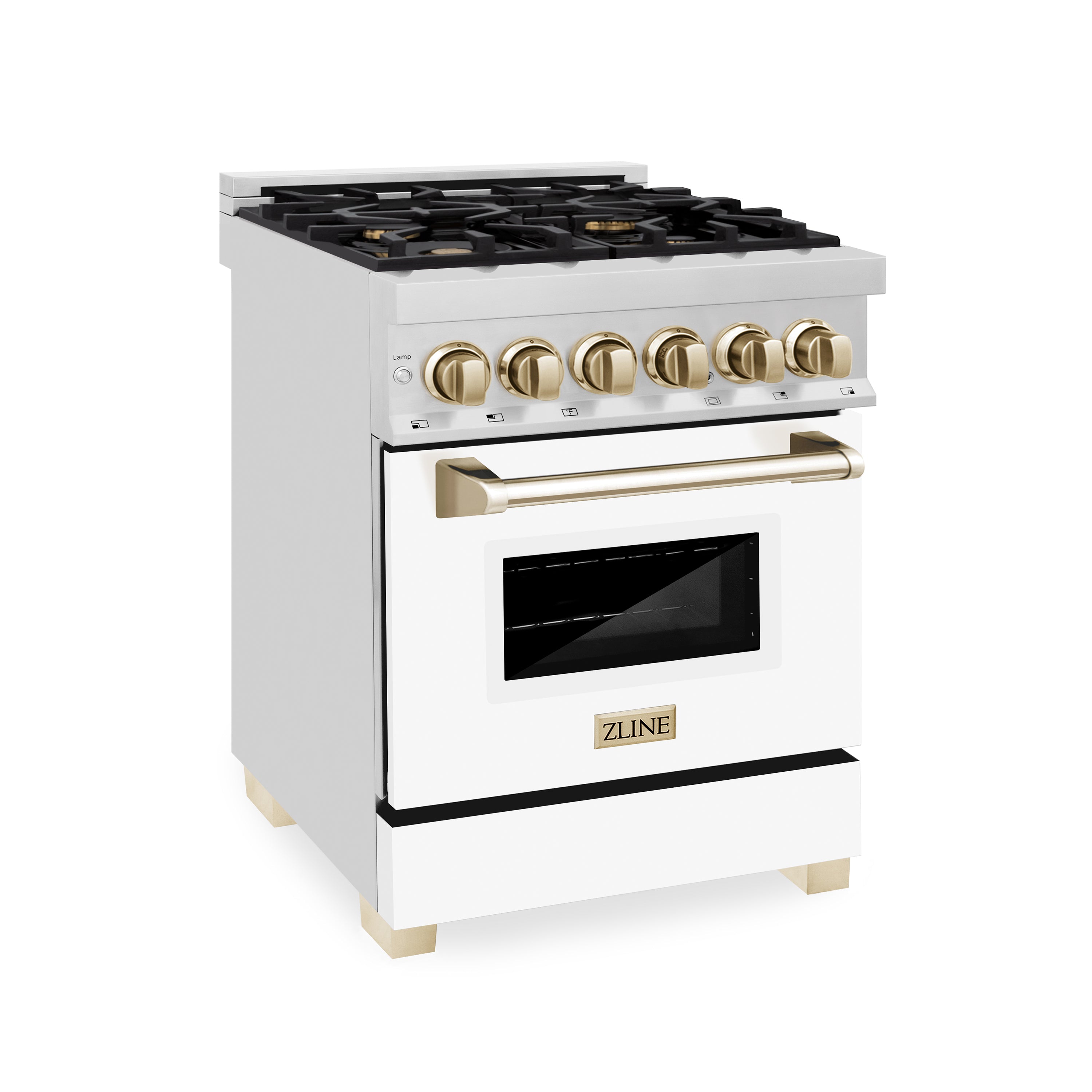 ZLINE Autograph Edition 24 in. 2.8 cu. ft. Legacy Dual Fuel Range with 4 Burner Gas Cooktop and Electric Convection Oven in Stainless Steel and Champagne Bronze Accents (RAZ-24-CB)