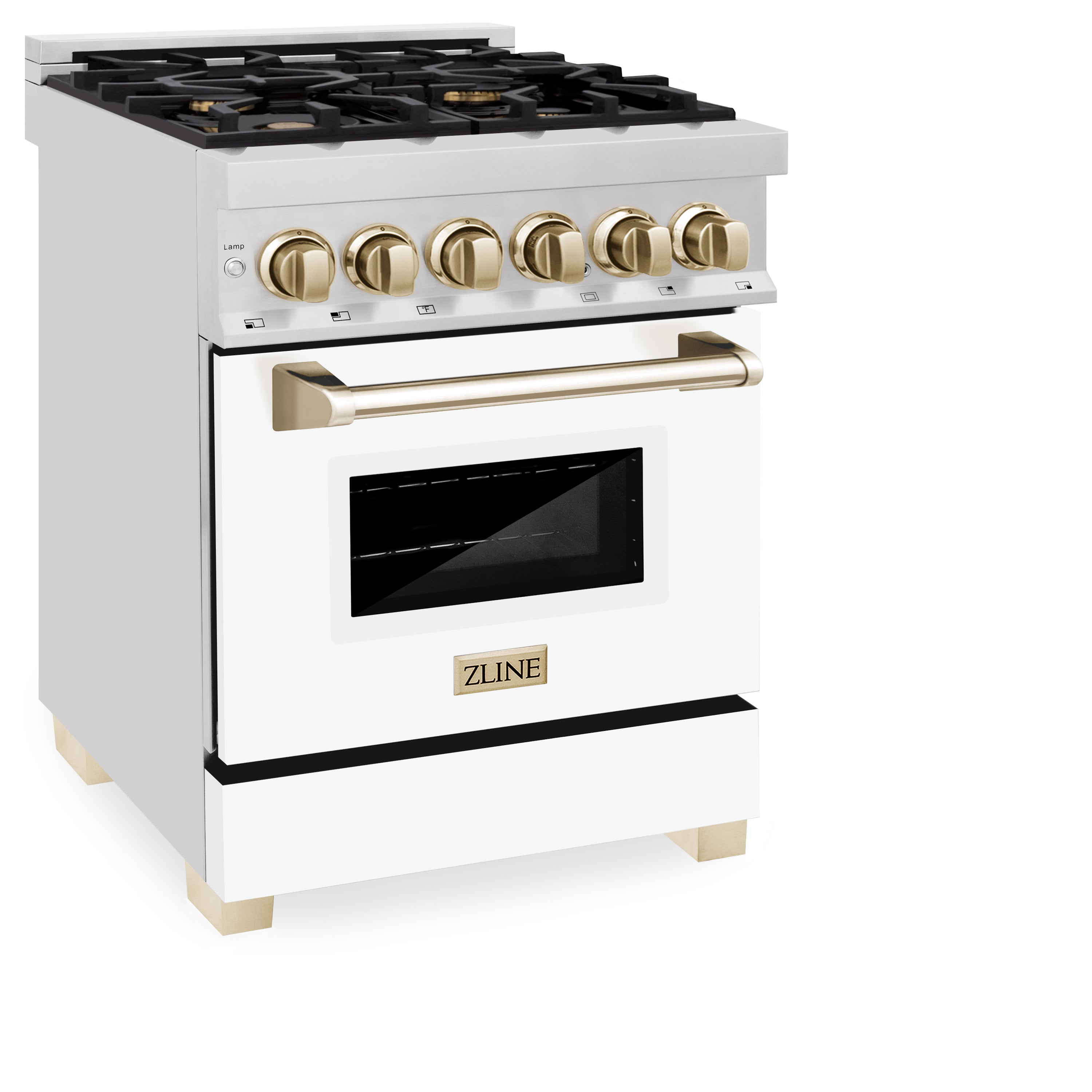 ZLINE Autograph Edition 24 in. 2.8 cu. ft. Legacy Dual Fuel Range with 4 Burner Gas Cooktop and Electric Convection Oven in Stainless Steel and Champagne Bronze Accents (RAZ-24-CB)