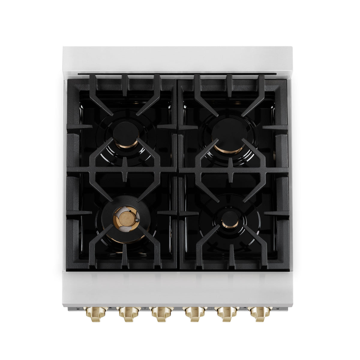 ZLINE Autograph Edition 24 in. 2.8 cu. ft. Legacy Dual Fuel Range with 4 Burner Gas Cooktop and Electric Convection Oven in Stainless Steel and Champagne Bronze Accents (RAZ-24-CB)