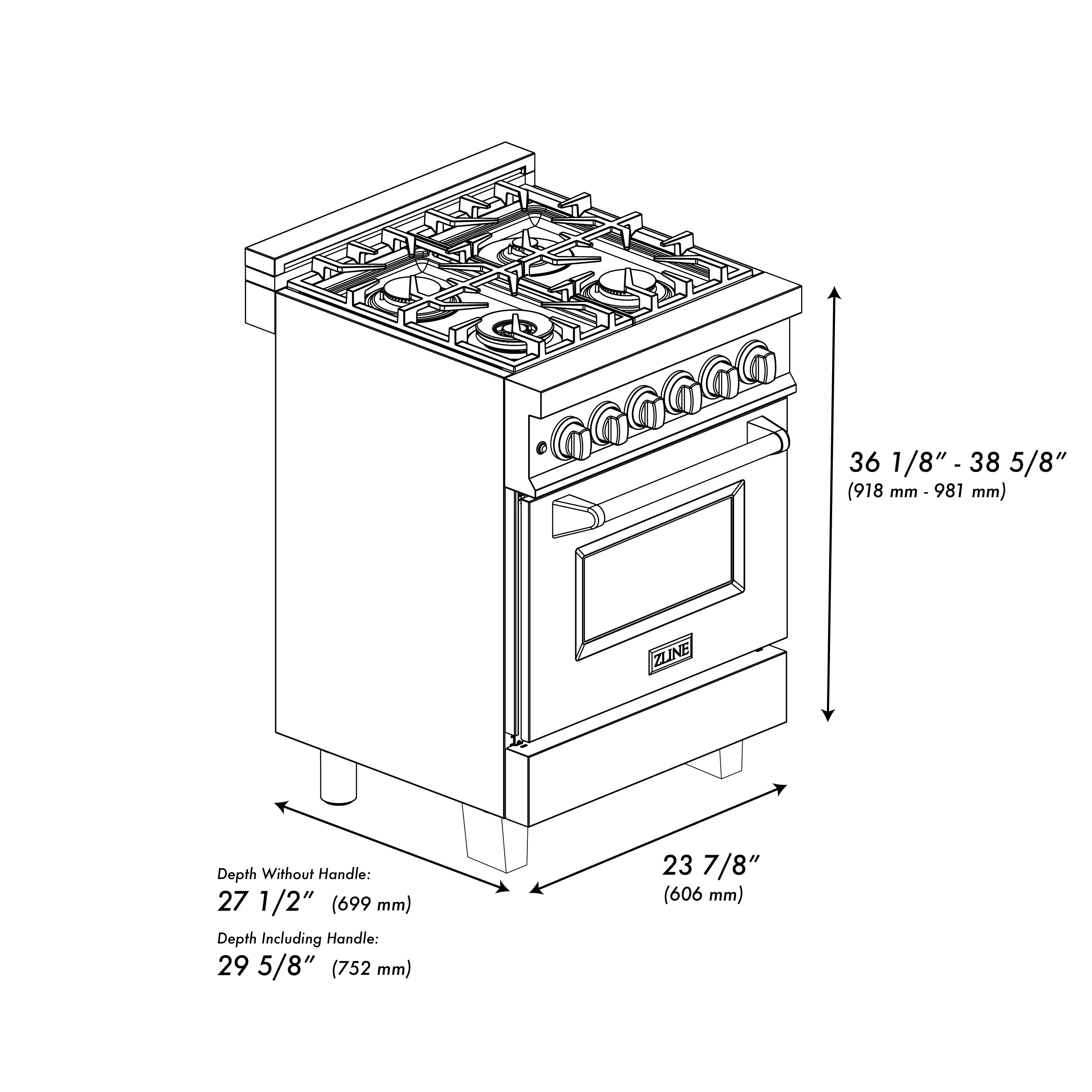 ZLINE Autograph Edition 24 in. 2.8 cu. ft. Legacy Dual Fuel Range with 4 Burner Gas Cooktop and Electric Convection Oven in Stainless Steel and Champagne Bronze Accents (RAZ-24-CB)