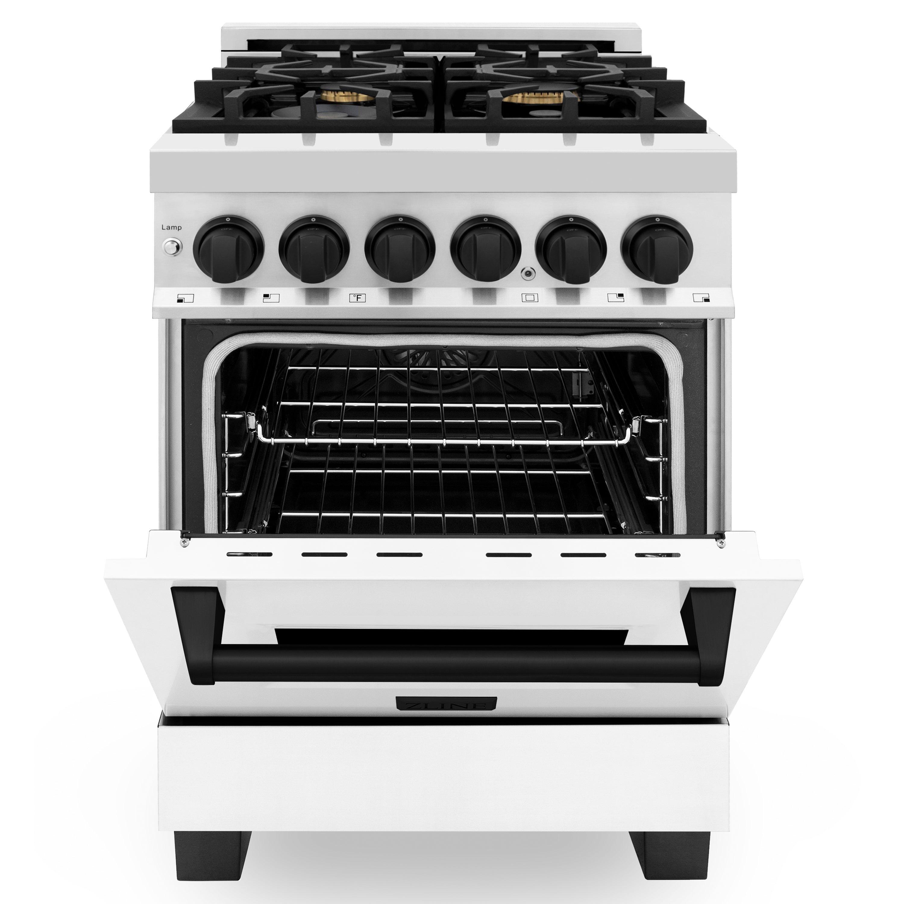 ZLINE Autograph Edition 24 in. 2.8 cu. ft. Legacy Dual Fuel Range with 4 Burner Gas Cooktop and Electric Convection Oven in Stainless Steel and Champagne Bronze Accents (RAZ-24-CB)