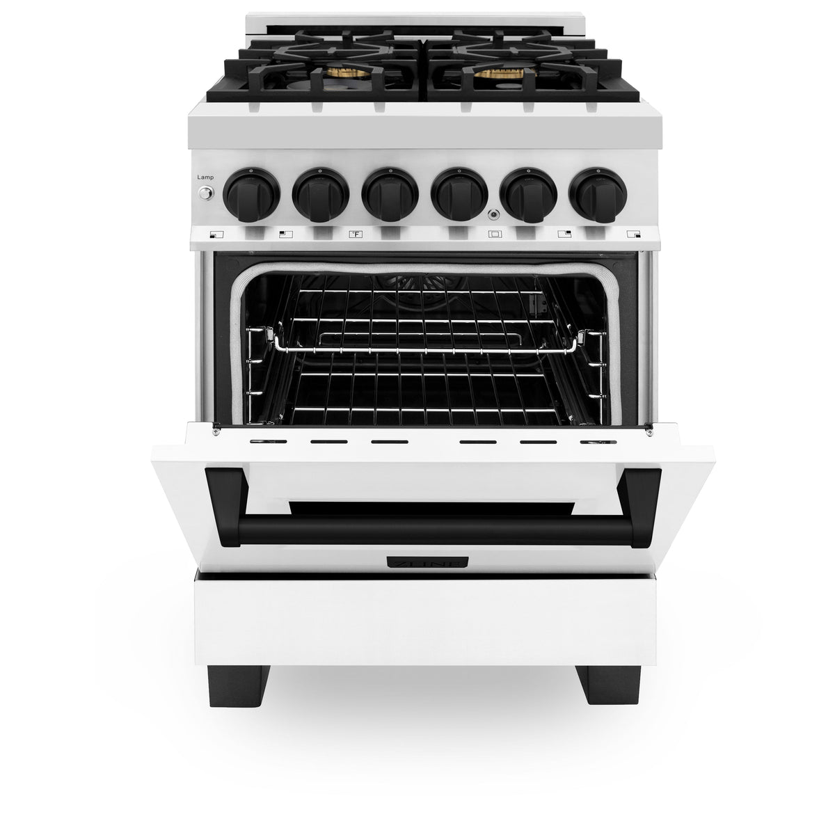 ZLINE Autograph Edition 24 in. 2.8 cu. ft. Legacy Dual Fuel Range with 4 Burner Gas Cooktop and Electric Convection Oven in Stainless Steel and Champagne Bronze Accents (RAZ-24-CB)