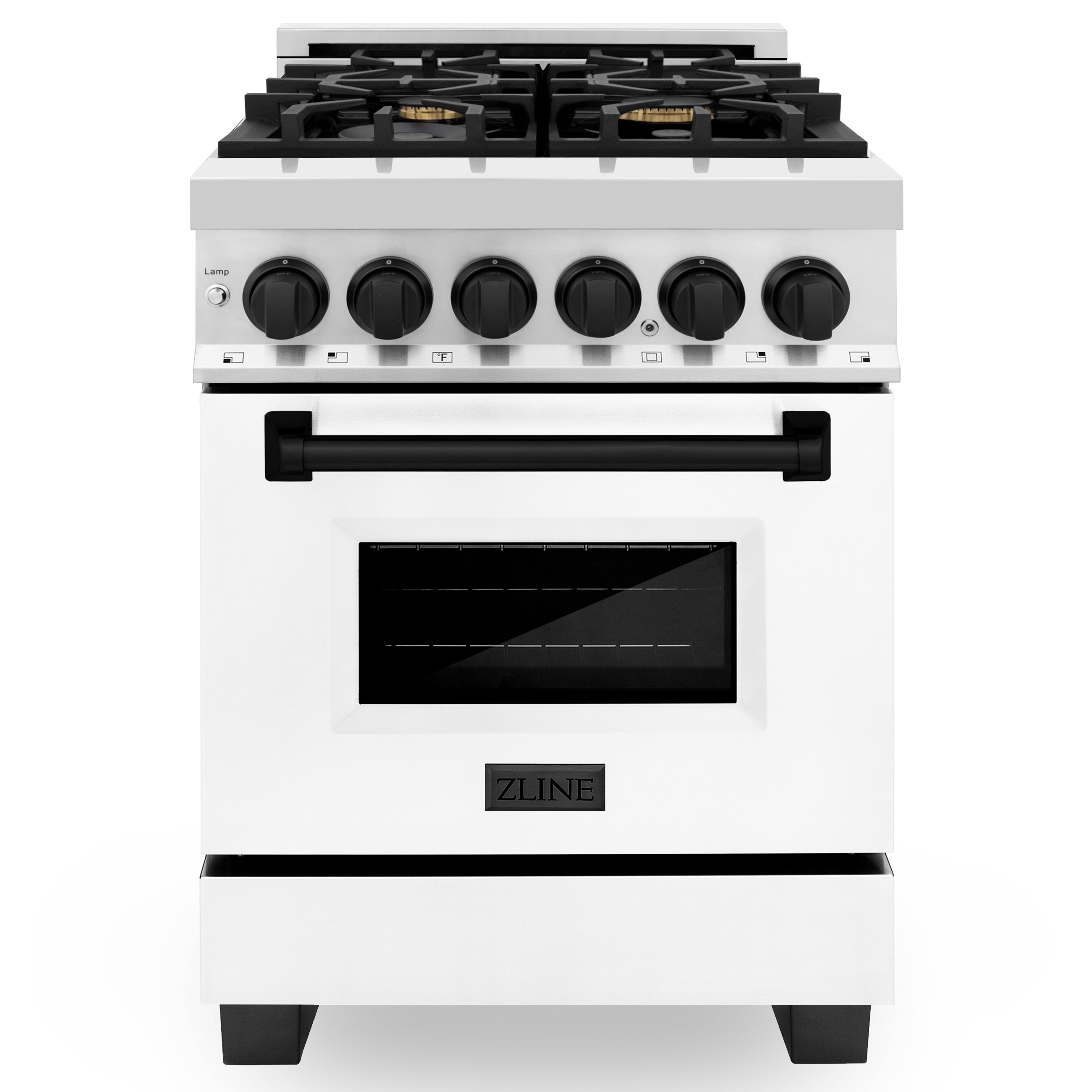 ZLINE Autograph Edition 24 in. 2.8 cu. ft. Legacy Dual Fuel Range with 4 Burner Gas Cooktop and Electric Convection Oven in Stainless Steel and Champagne Bronze Accents (RAZ-24-CB)