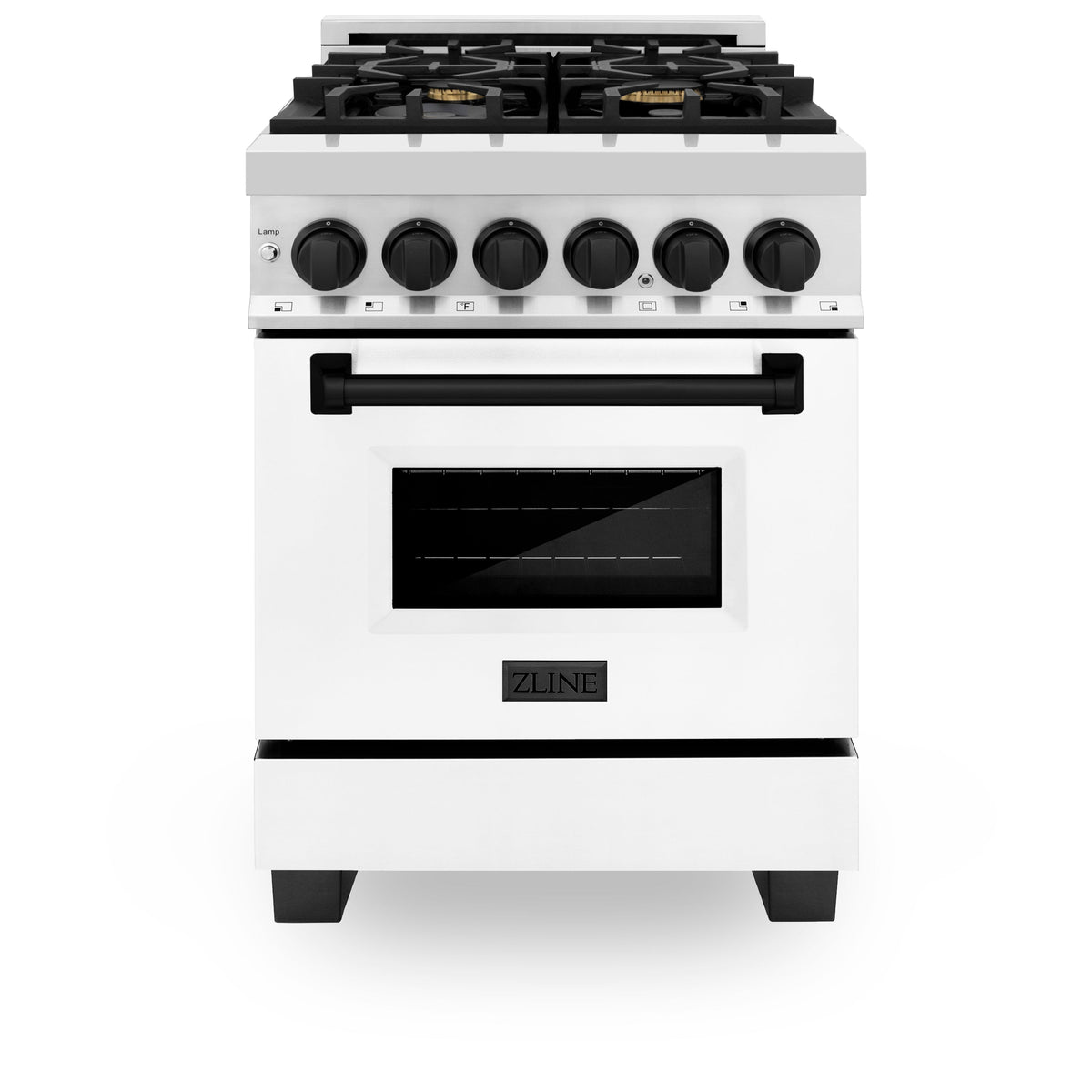 ZLINE Autograph Edition 24 in. 2.8 cu. ft. Legacy Dual Fuel Range with 4 Burner Gas Cooktop and Electric Convection Oven in Stainless Steel and Champagne Bronze Accents (RAZ-24-CB)