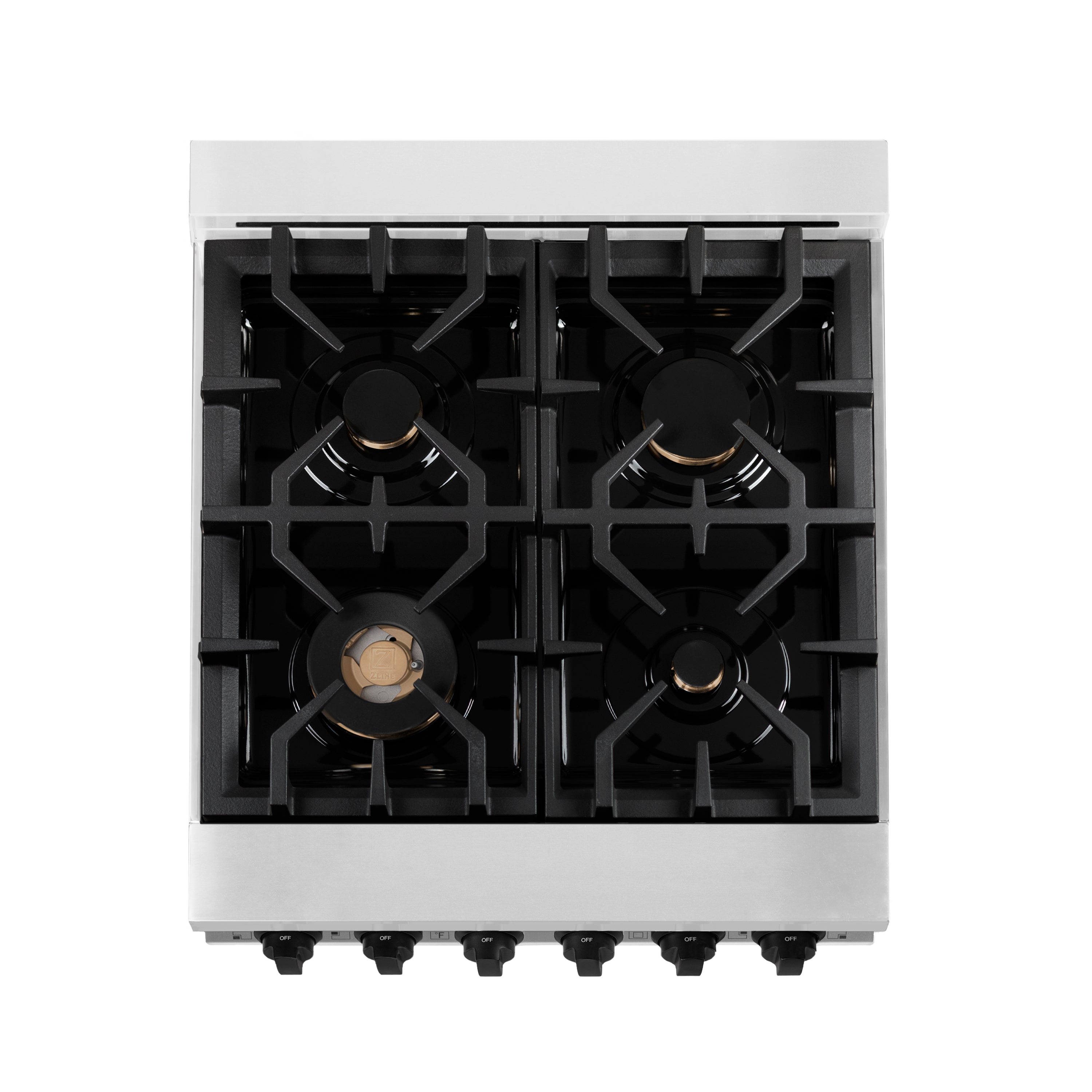 ZLINE Autograph Edition 24 in. 2.8 cu. ft. Legacy Dual Fuel Range with 4 Burner Gas Cooktop and Electric Convection Oven in Stainless Steel and Champagne Bronze Accents (RAZ-24-CB)