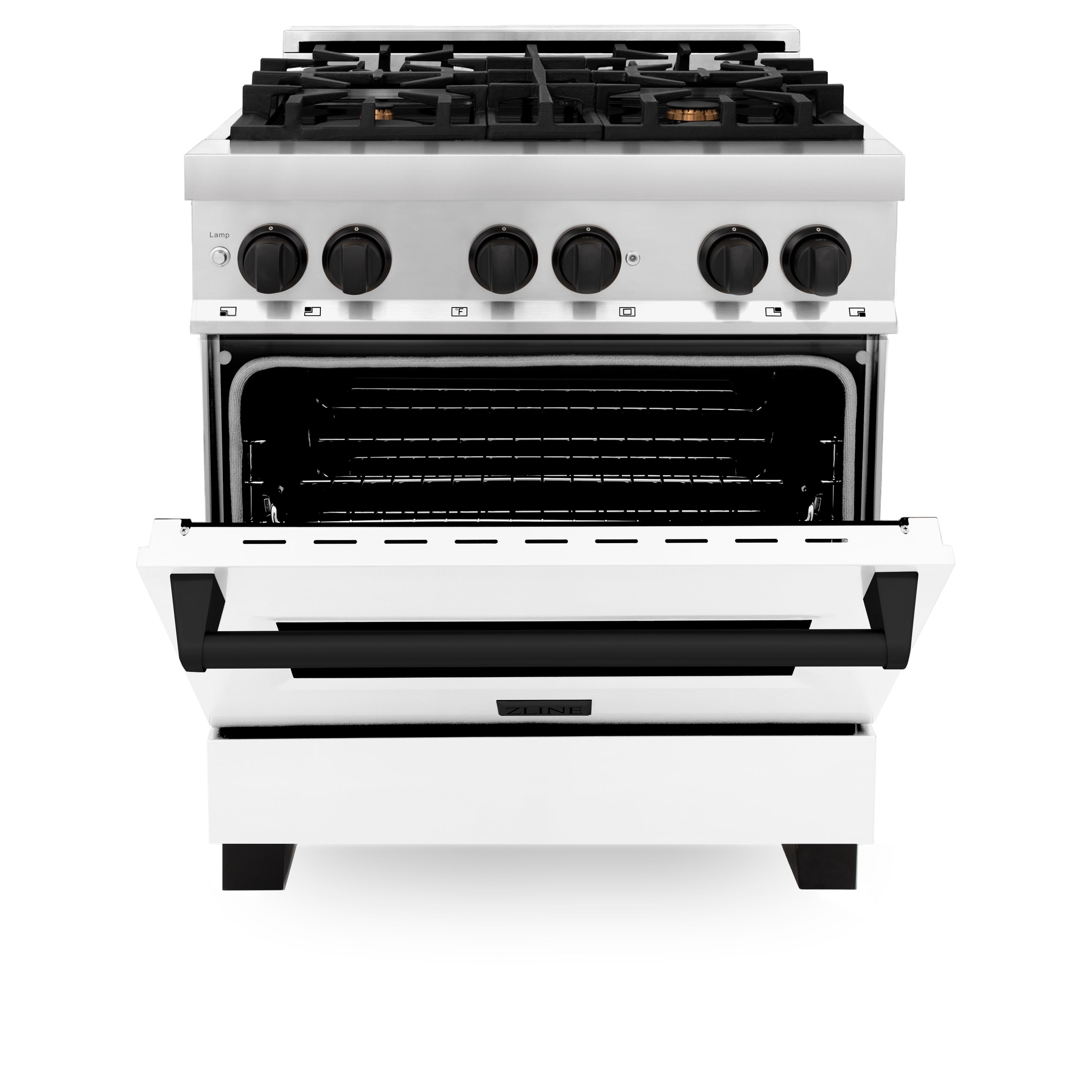 ZLINE Autograph Edition 30 in. 4.0 cu. ft. Legacy Dual Fuel Range with 4 Burner Gas Cooktop and Electric Convection Oven in Stainless Steel and Champagne Bronze Accents (RAZ-30-CB)