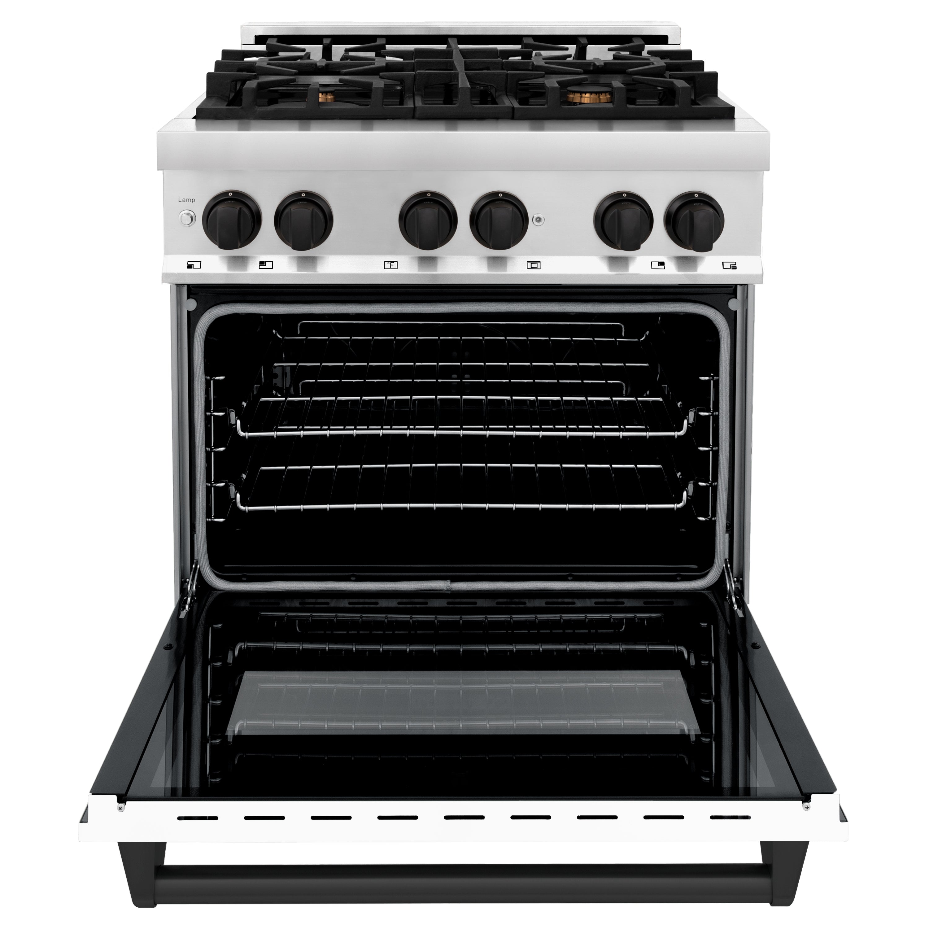 ZLINE Autograph Edition 30 in. 4.0 cu. ft. Legacy Dual Fuel Range with 4 Burner Gas Cooktop and Electric Convection Oven in Stainless Steel and Champagne Bronze Accents (RAZ-30-CB)