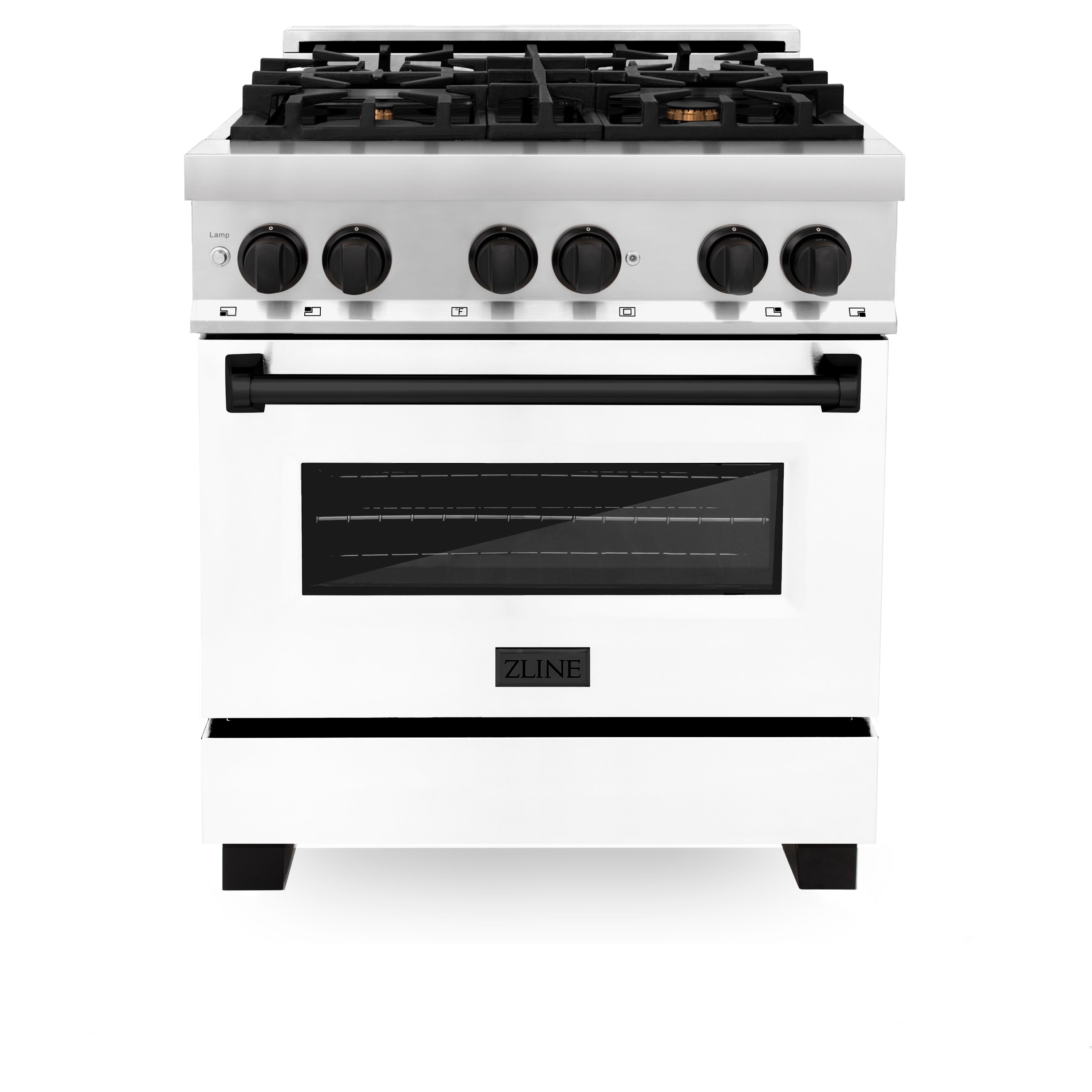 ZLINE Autograph Edition 30 in. 4.0 cu. ft. Legacy Dual Fuel Range with 4 Burner Gas Cooktop and Electric Convection Oven in Stainless Steel and Champagne Bronze Accents (RAZ-30-CB)