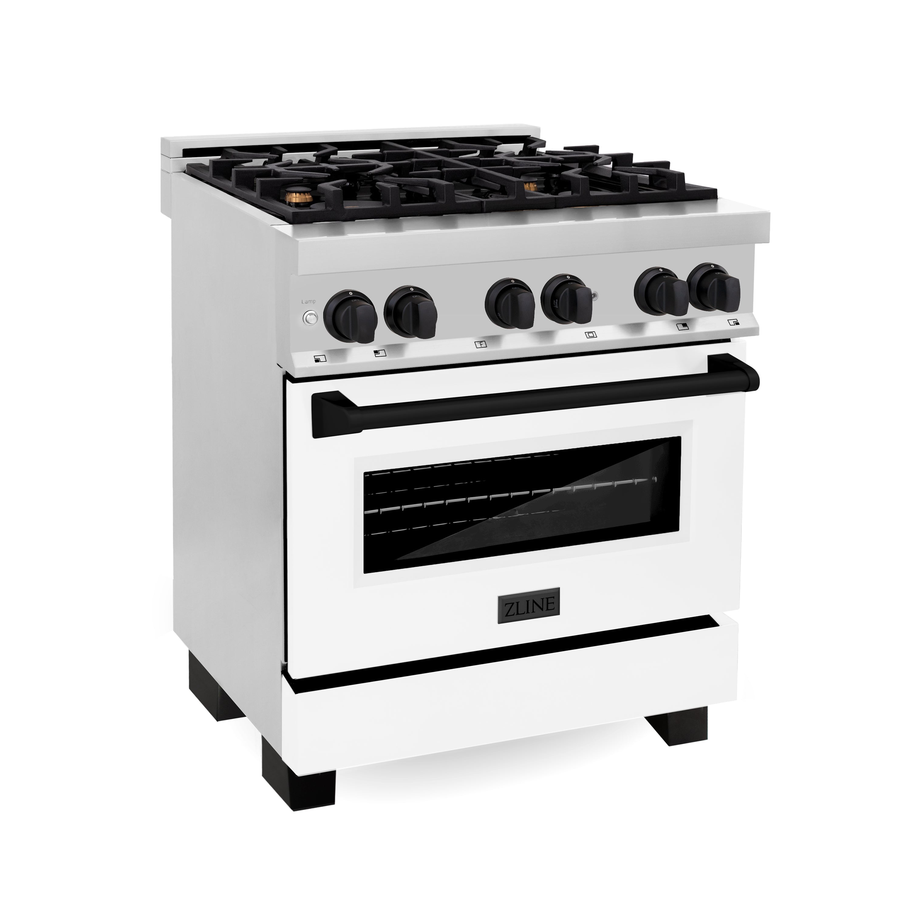 ZLINE Autograph Edition 30 in. 4.0 cu. ft. Legacy Dual Fuel Range with 4 Burner Gas Cooktop and Electric Convection Oven in Stainless Steel and Champagne Bronze Accents (RAZ-30-CB)