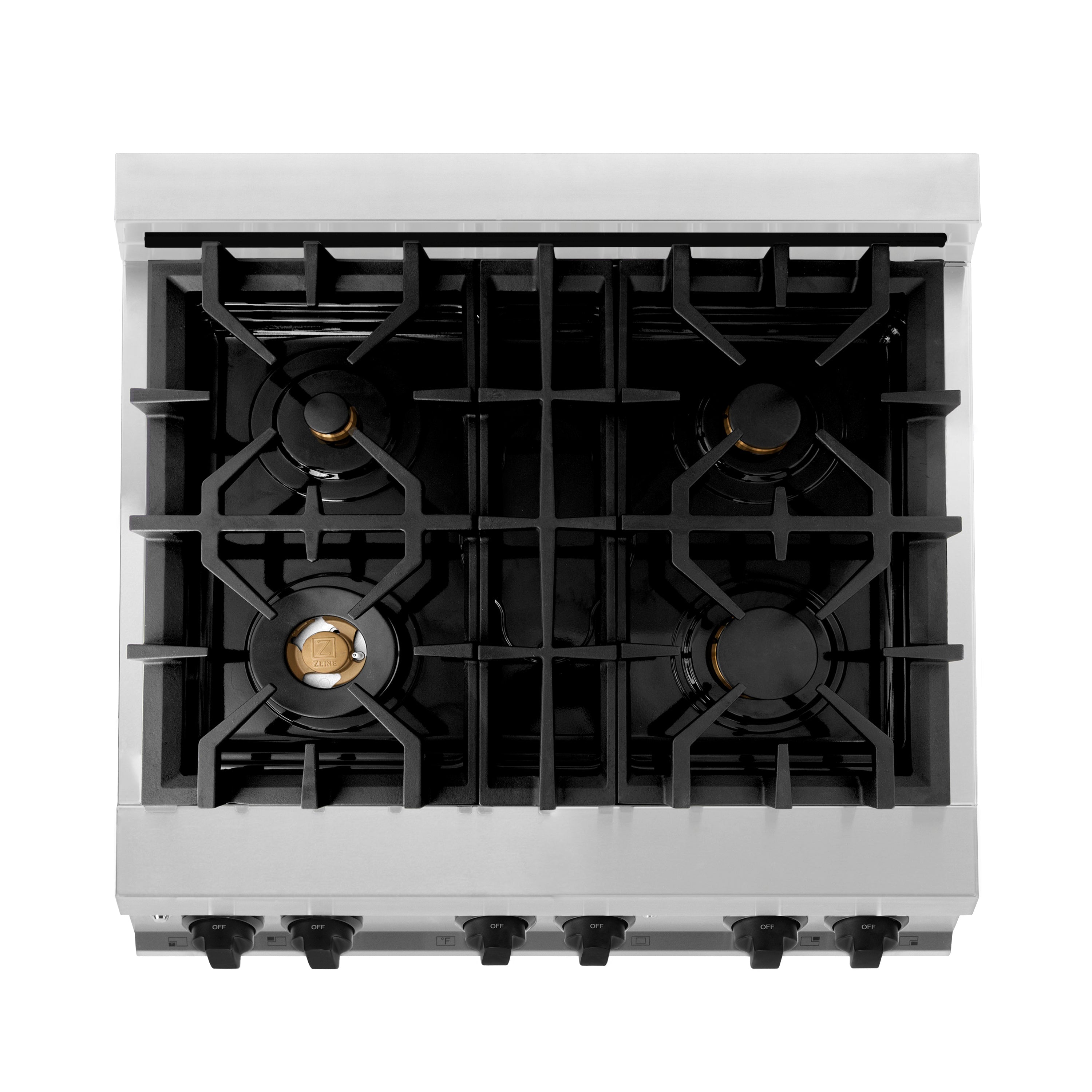 ZLINE Autograph Edition 30 in. 4.0 cu. ft. Legacy Dual Fuel Range with 4 Burner Gas Cooktop and Electric Convection Oven in Stainless Steel and Champagne Bronze Accents (RAZ-30-CB)