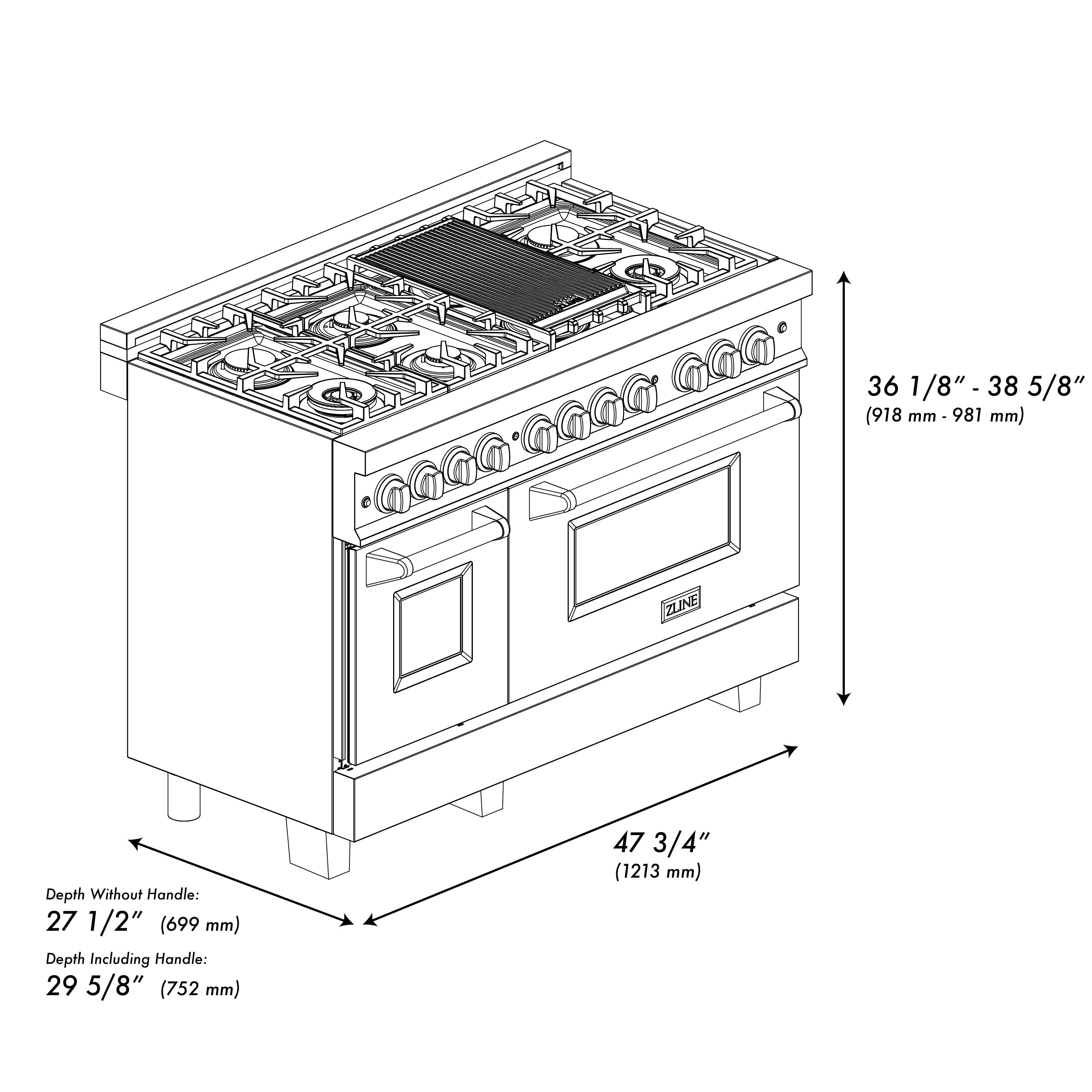 ZLINE Autograph Edition 48 in. 6.0 cu. ft. Legacy Dual Fuel Range with 7 Burner Gas Cooktop and 2 Electric Ovens in Stainless Steel and Champagne Bronze Accents (RAZ-48-CB)