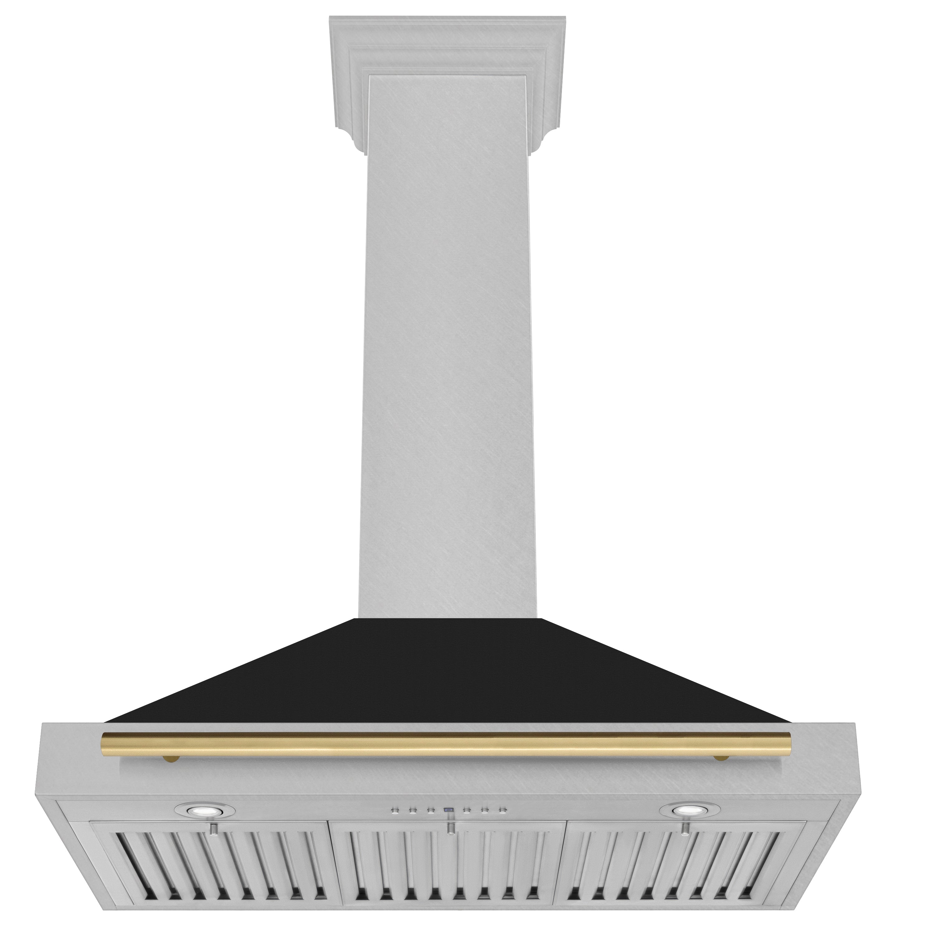ZLINE Autograph Edition 48 in. Convertible Satin Stainless Steel Wall Mount Range Hood with Black Matte Shell and Polished Gold Handle (KB4SNZ-BLM48-G)