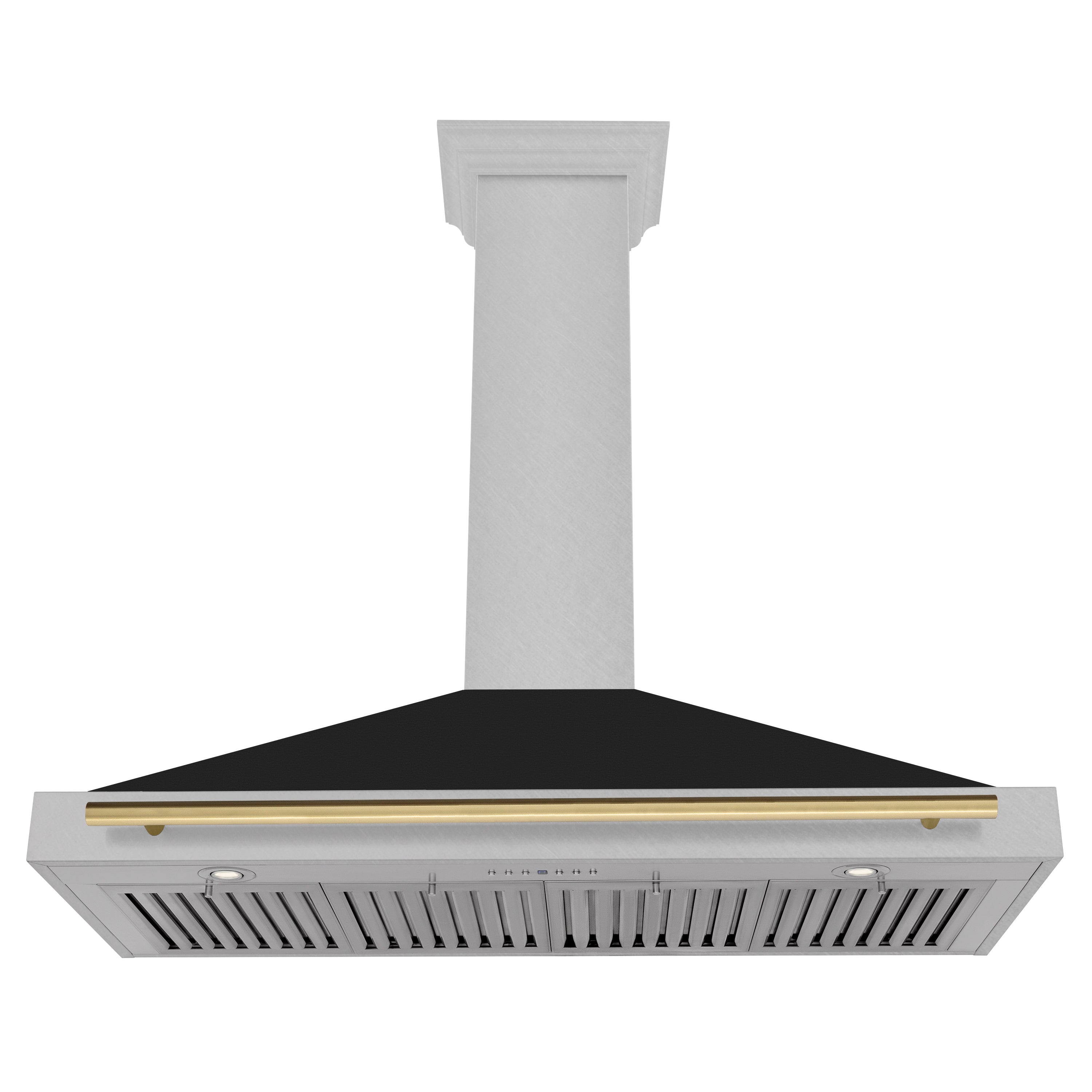 ZLINE Autograph Edition 48 in. Convertible Satin Stainless Steel Wall Mount Range Hood with Black Matte Shell and Champagne Bronze Handle (KB4SNZ-BLM48-CB)