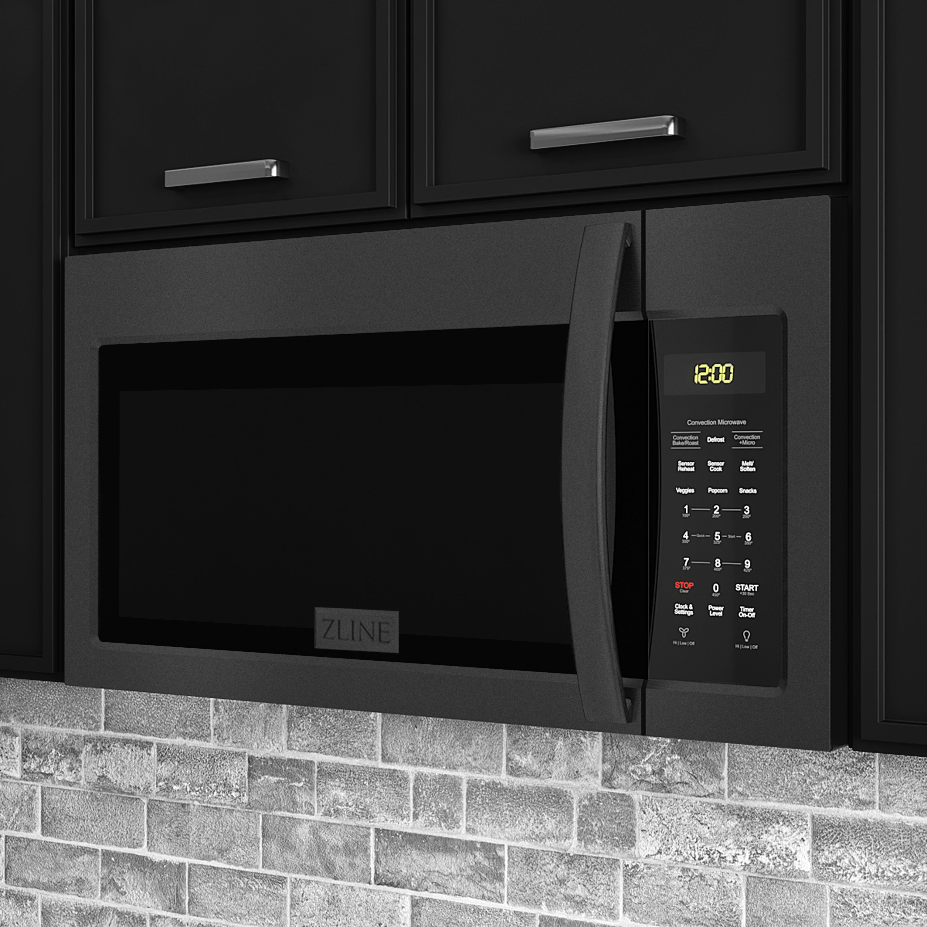 ZLINE 1.5 cu. 30ft. Over the Range Convection Microwave Oven in Black Stainless Steel with Modern Handle and Sensor Cooking