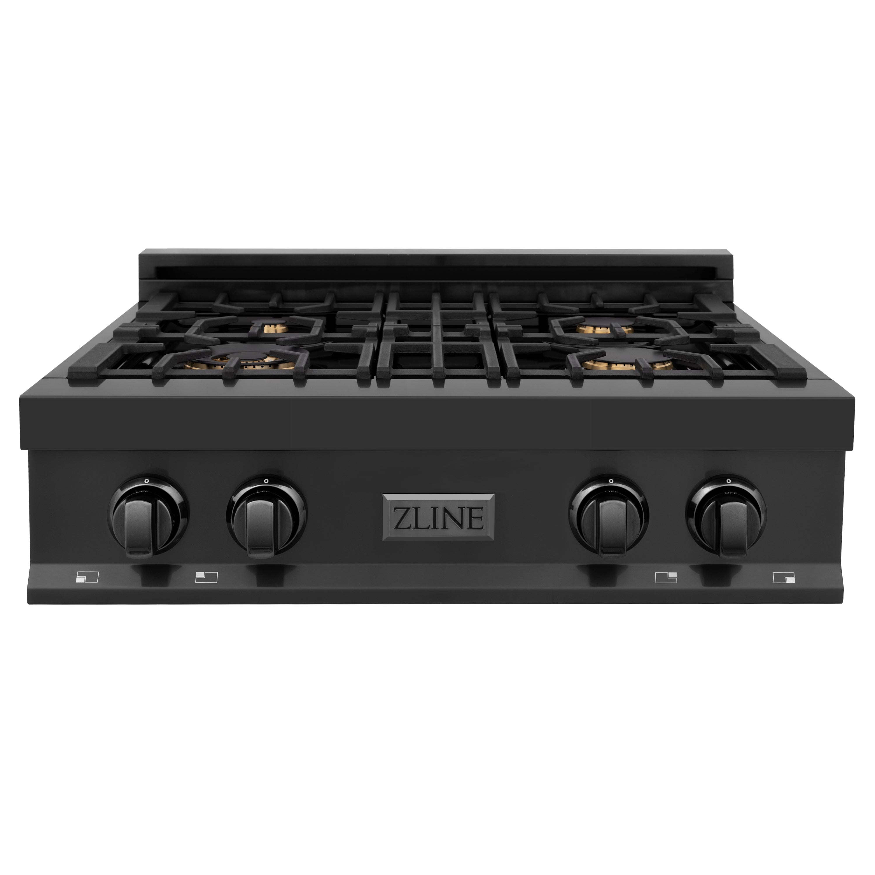 ZLINE 30 in. Classic Gas Rangetop with 4 Brass Burners and Porcelain Cooktop in Black Stainless Steel (RTB-BR-30)