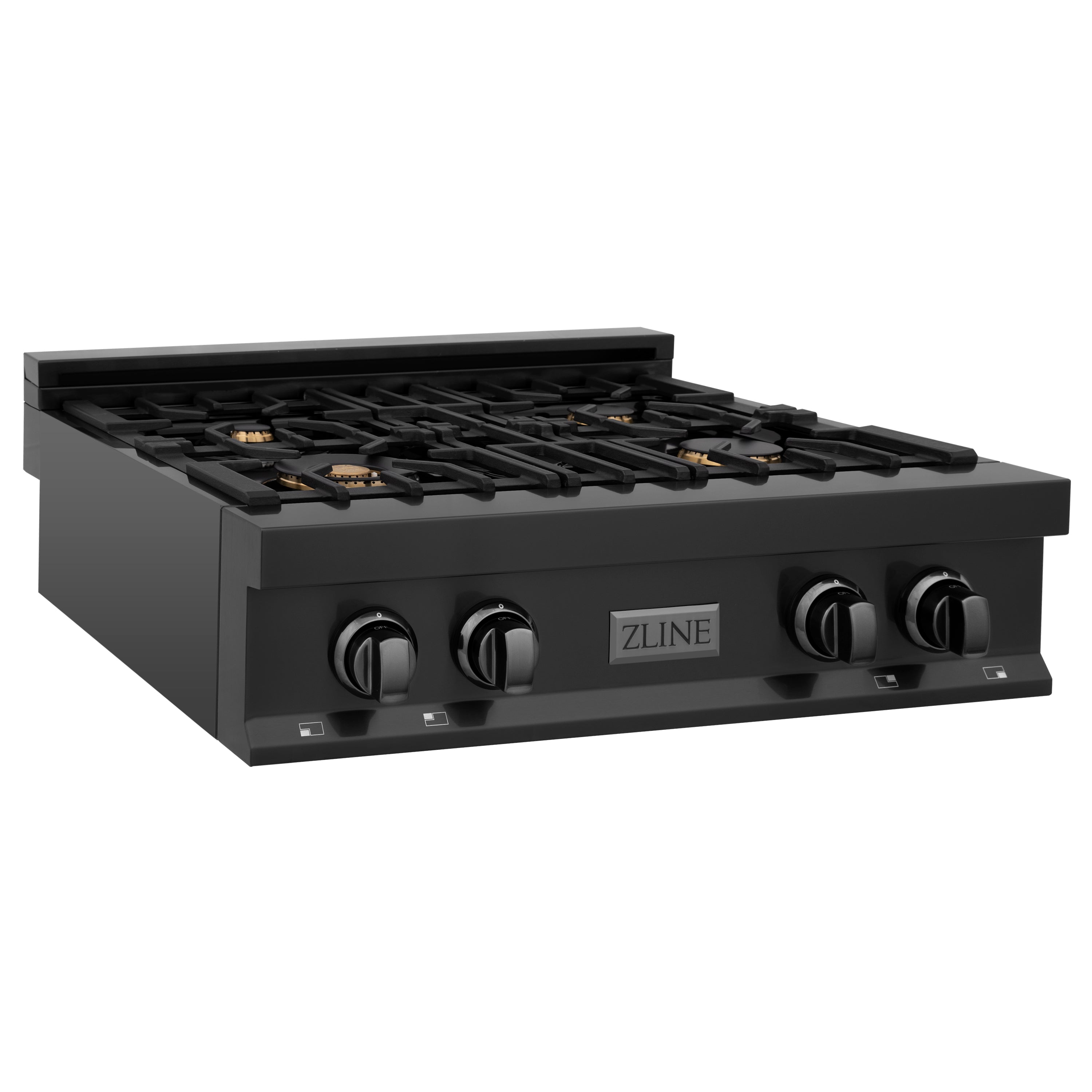 ZLINE 30 in. Classic Gas Rangetop with 4 Brass Burners and Porcelain Cooktop in Black Stainless Steel (RTB-BR-30)