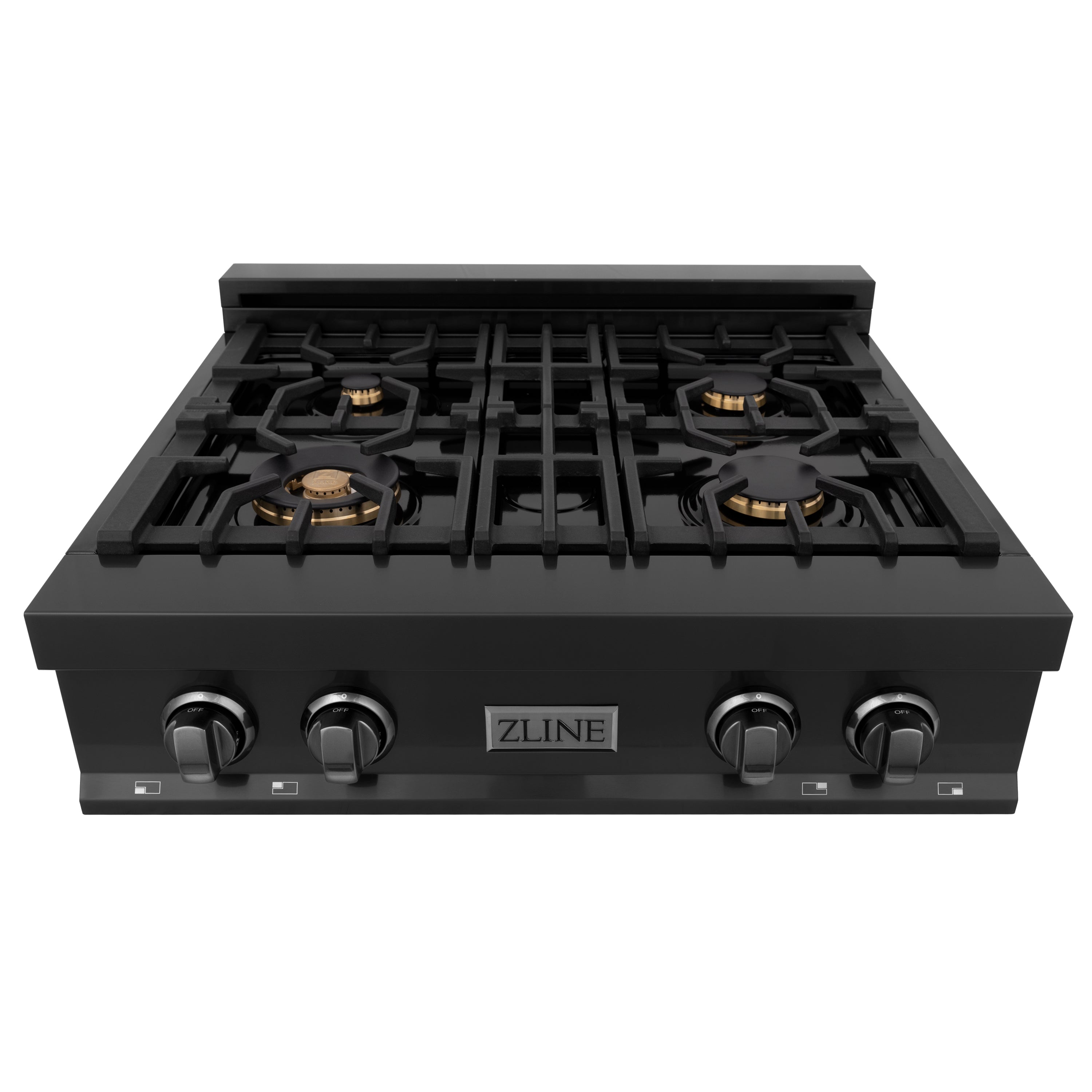 ZLINE 30 in. Classic Gas Rangetop with 4 Brass Burners and Porcelain Cooktop in Black Stainless Steel (RTB-BR-30)