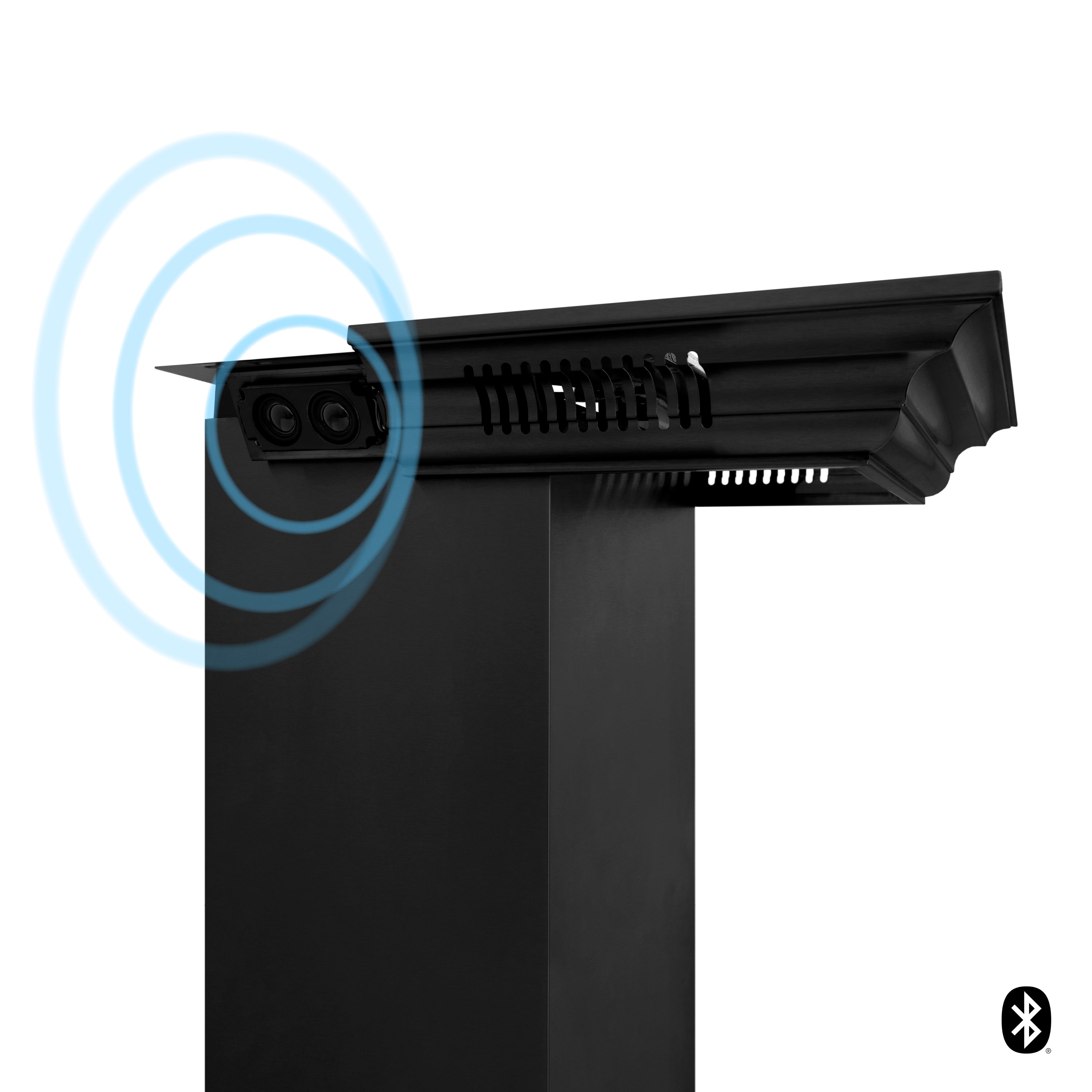 24" ZLINE CrownSoundâ¢Ducted Vent Wall Mount Range Hood in Black Stainless Steel with Built-in Bluetooth Speakers (BSKENCRN-BT-24)