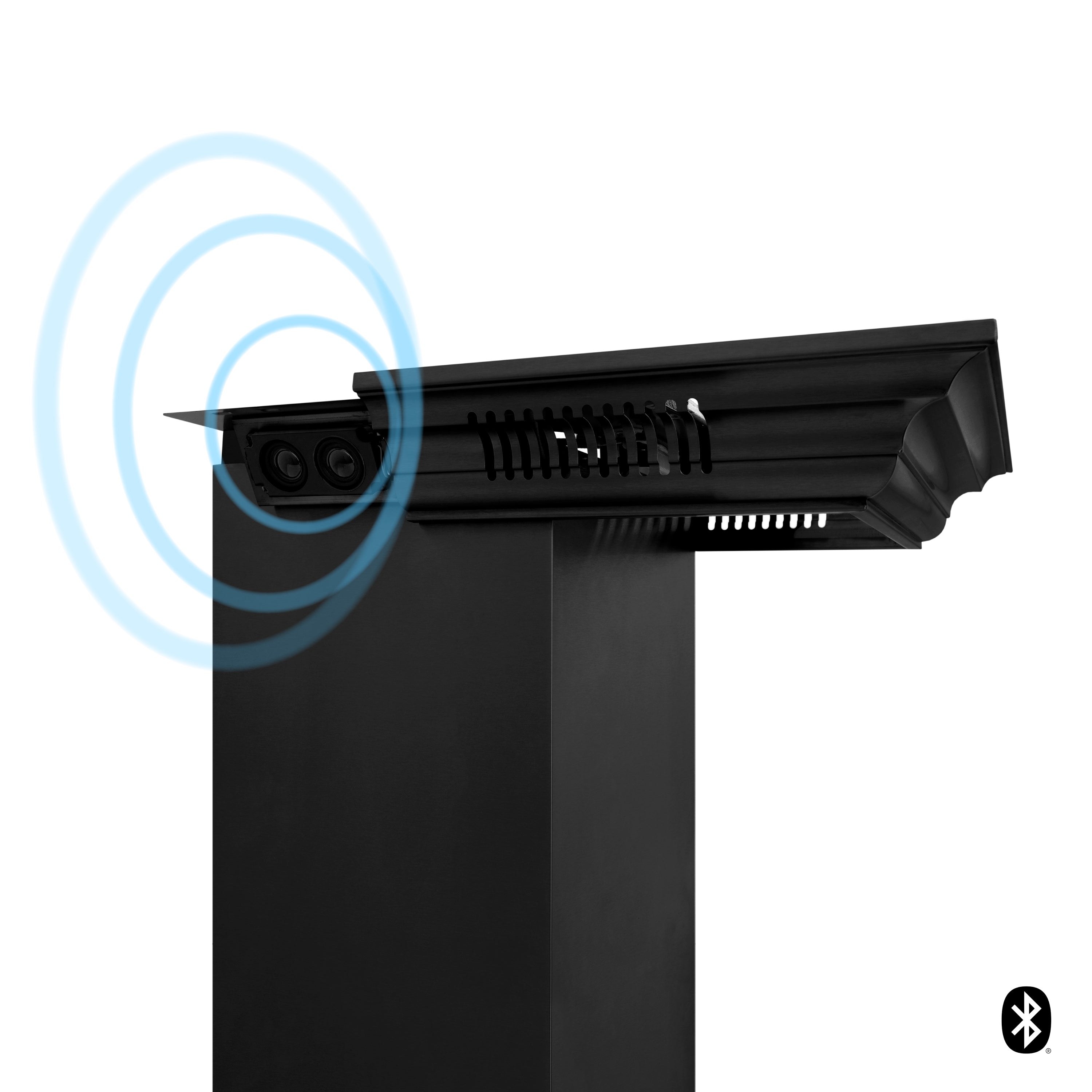 36" ZLINE CrownSoundâ¢Ducted Vent Wall Mount Range Hood in Black Stainless Steel with Built-in Bluetooth Speakers (BSKENCRN-BT-36)