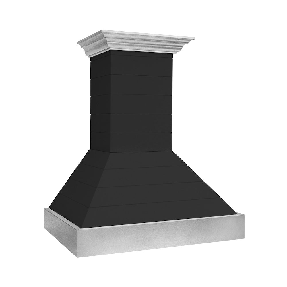 ZLINE 36 in. Wooden Wall Mount Range Hood in Rustic Shiplap Black Finish with Stainless Steel Accents (365CC-36)