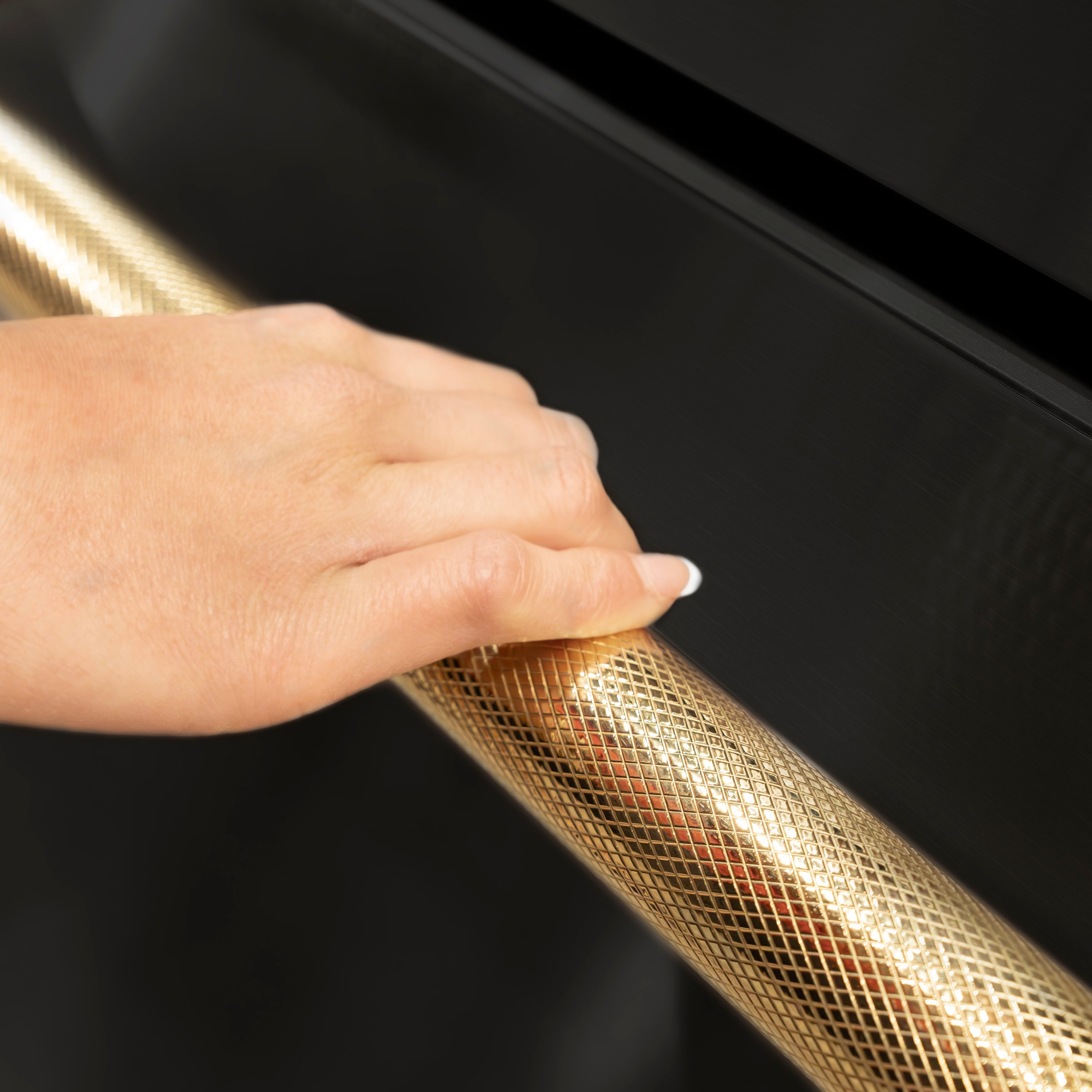 ZLINE Autograph Edition 36 in. 28.9 cu. ft. Standard-Depth French Door External Water Dispenser Refrigerator with Dual Ice Maker in Fingerprint-Resistant Black Stainless Steel and Polished Gold Helix Handles (RSMZ-W-36-BS-KG)