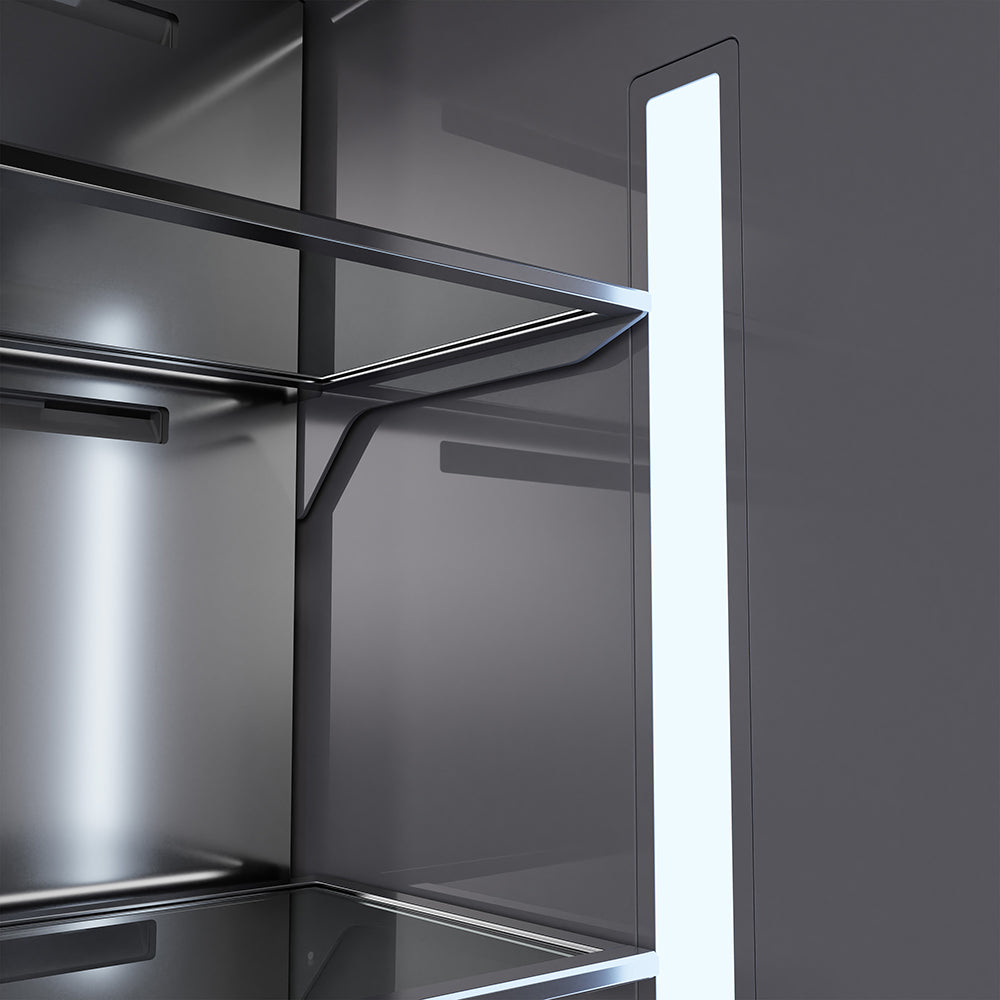 ZLINE Autograph Edition 36 in. 19.8 cu. ft. Built-In Bottom Freezer Refrigerator with Water Dispenser and Ice Maker in Black Stainless Steel with Graphite Gray Interior and Polished Gold Helix Handles (GRBITZ-BS36-KG)