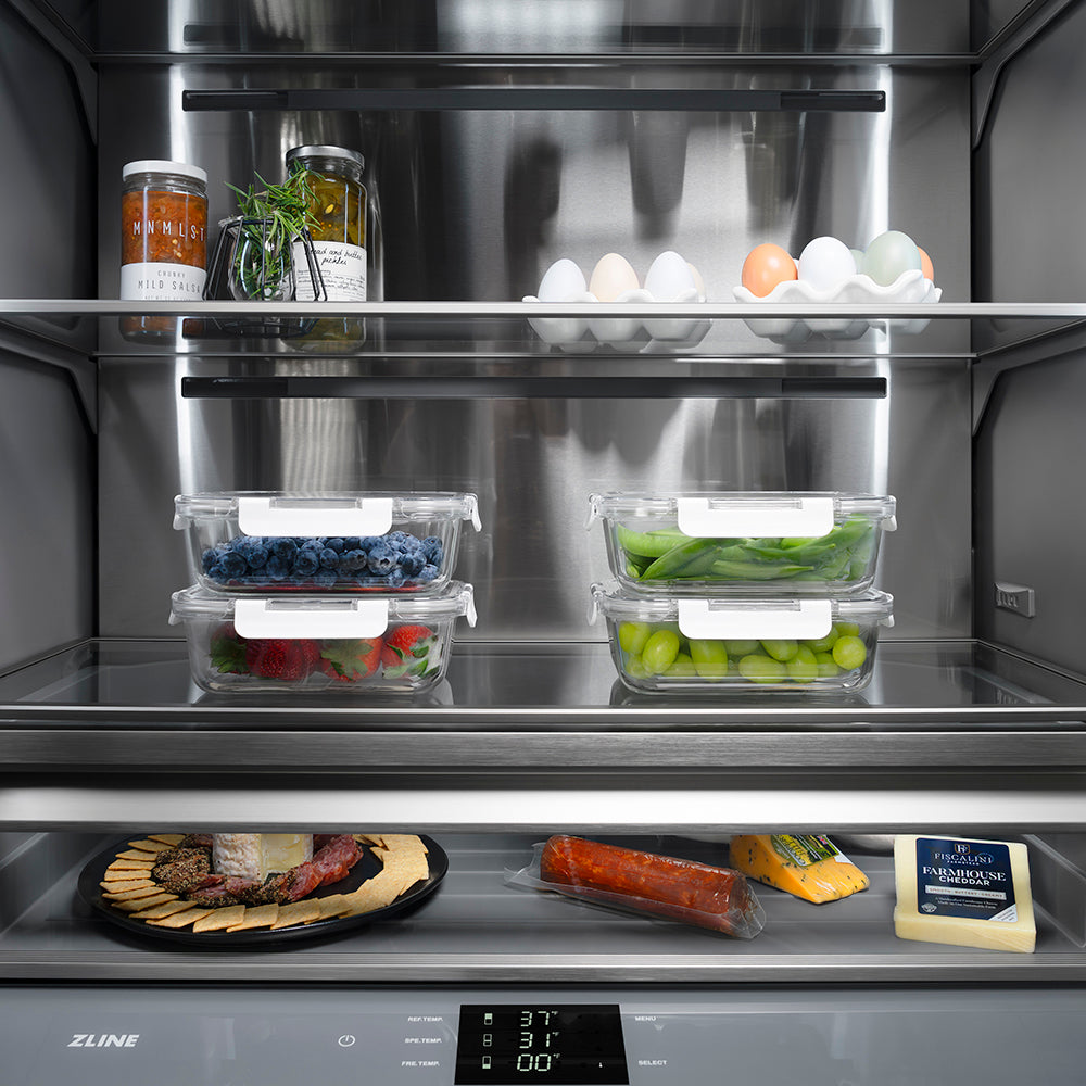 ZLINE Autograph Edition 60 in. 32.2 cu. ft. French Door Built-In Bottom Freezer Refrigerator with Water Dispenser and Ice Maker in Black Stainless Steel with Graphite Gray Interior and Champagne Bronze Helix Handles (GRBIVZ-BS60KCB)