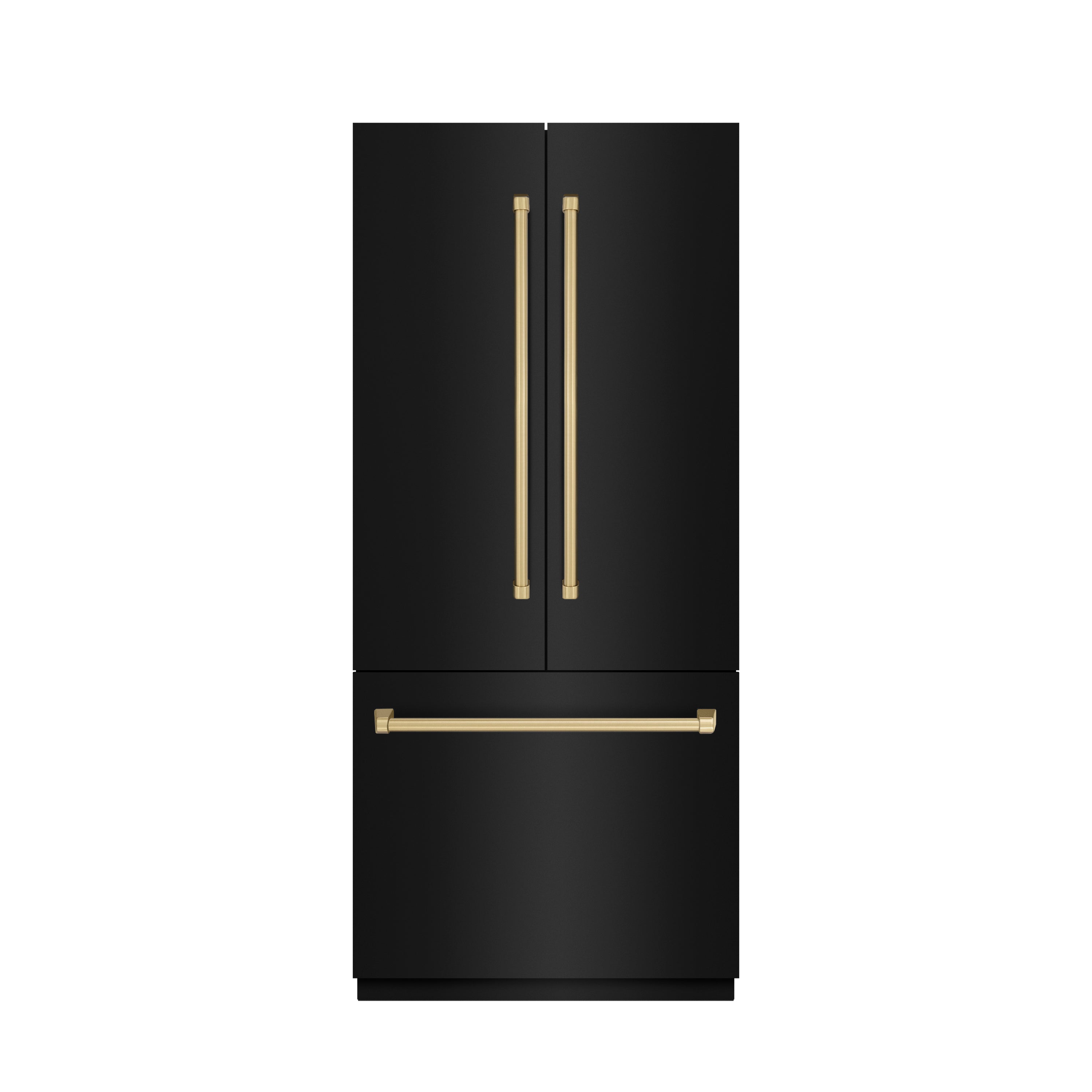 ZLINE Autograph Edition 36 in. 19.6 cu. ft. French Door Built-In Bottom Freezer Refrigerator with Water Dispenser and Ice Maker in Black Stainless Steel with Stainless Steel Interior and Champagne Bronze Accents (SRBIVZ-BS-36-CB)