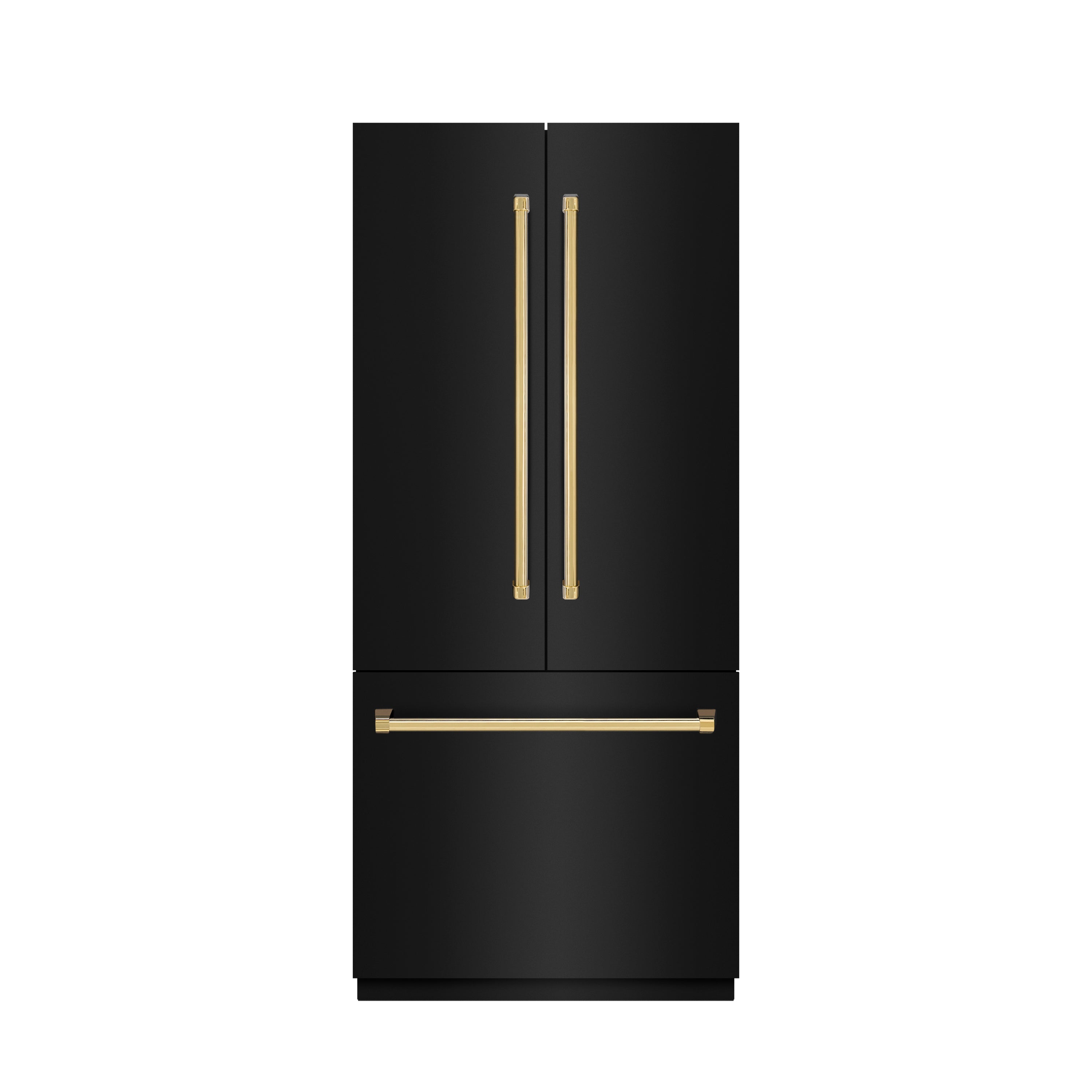 ZLINE Autograph Edition 36 in. 19.6 cu. ft. French Door Built-In Bottom Freezer Refrigerator with Water Dispenser and Ice Maker in Black Stainless Steel with Stainless Steel Interior and Polished Gold Accents (SRBIVZ-BS-36-G)