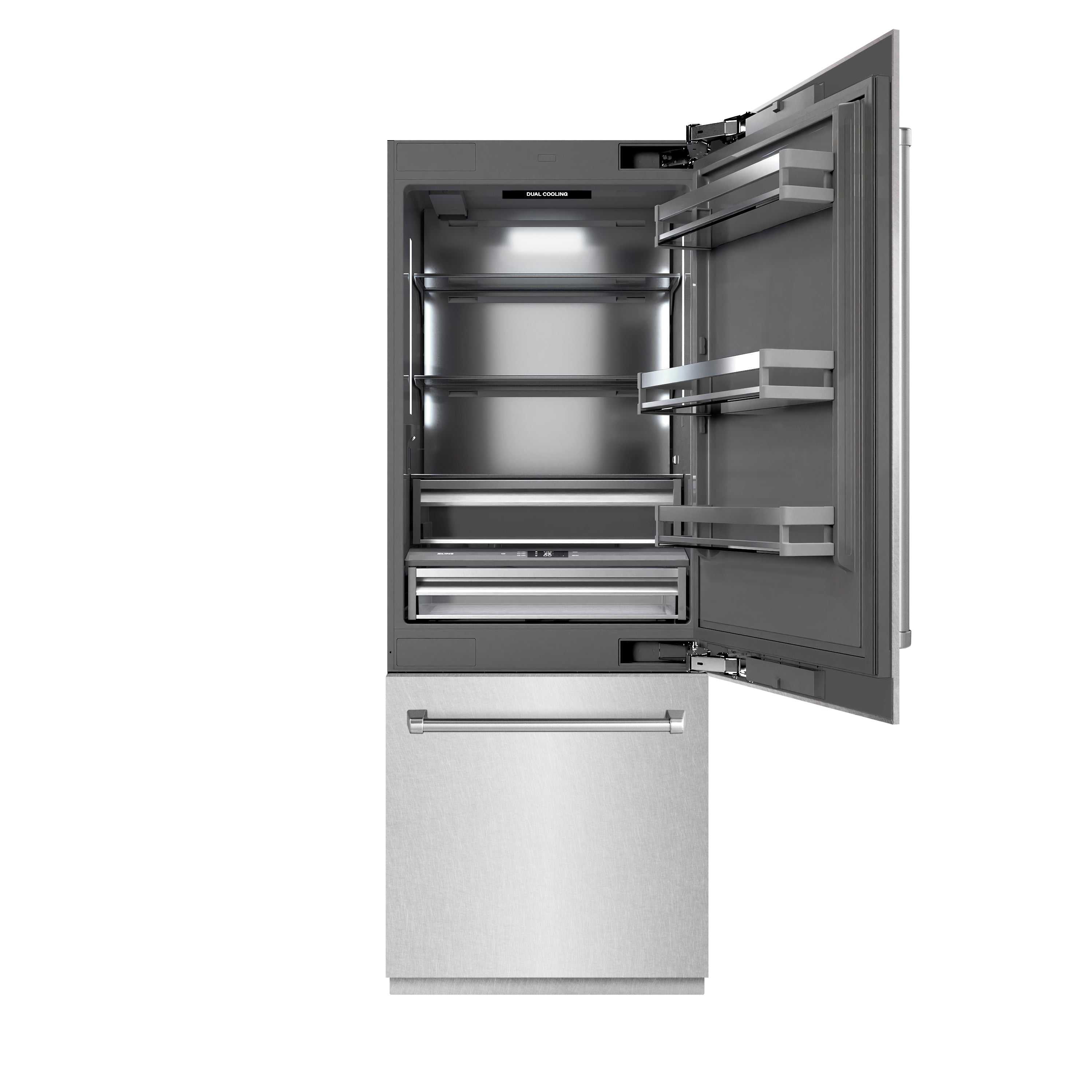 ZLINE 30 in. 16.1 cu. ft. Built-In Bottom Freezer Refrigerator with Water Dispenser and Ice Maker in DuraSnow® Stainless Steel with Graphite Gray Interior (GRBIV-SN-30)