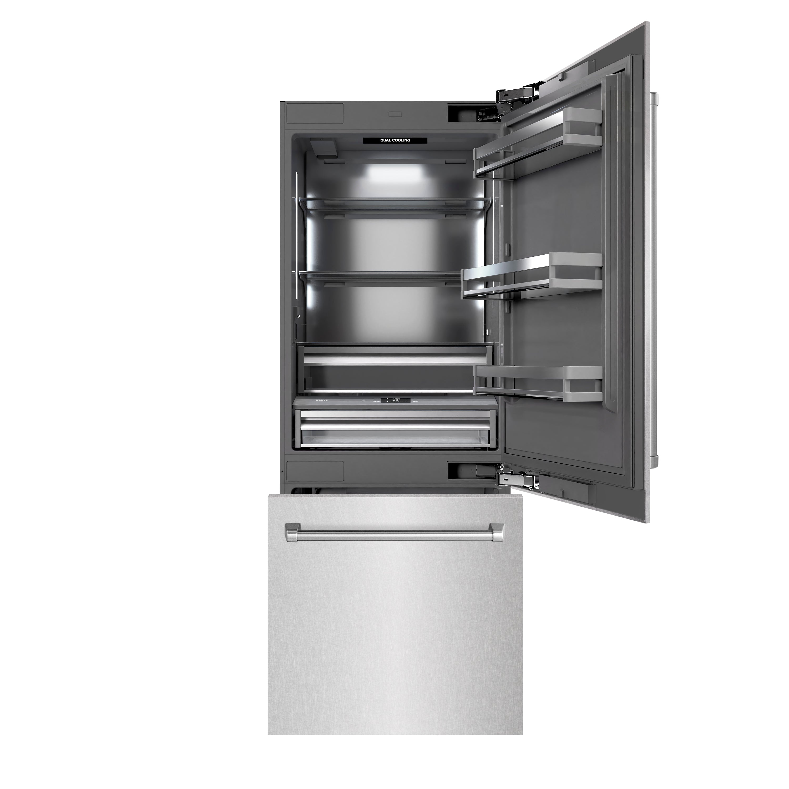 ZLINE 30 in. 16.1 cu. ft. Built-In Bottom Freezer Refrigerator with Water Dispenser and Ice Maker in DuraSnow® Stainless Steel with Graphite Gray Interior (GRBIV-SN-30)