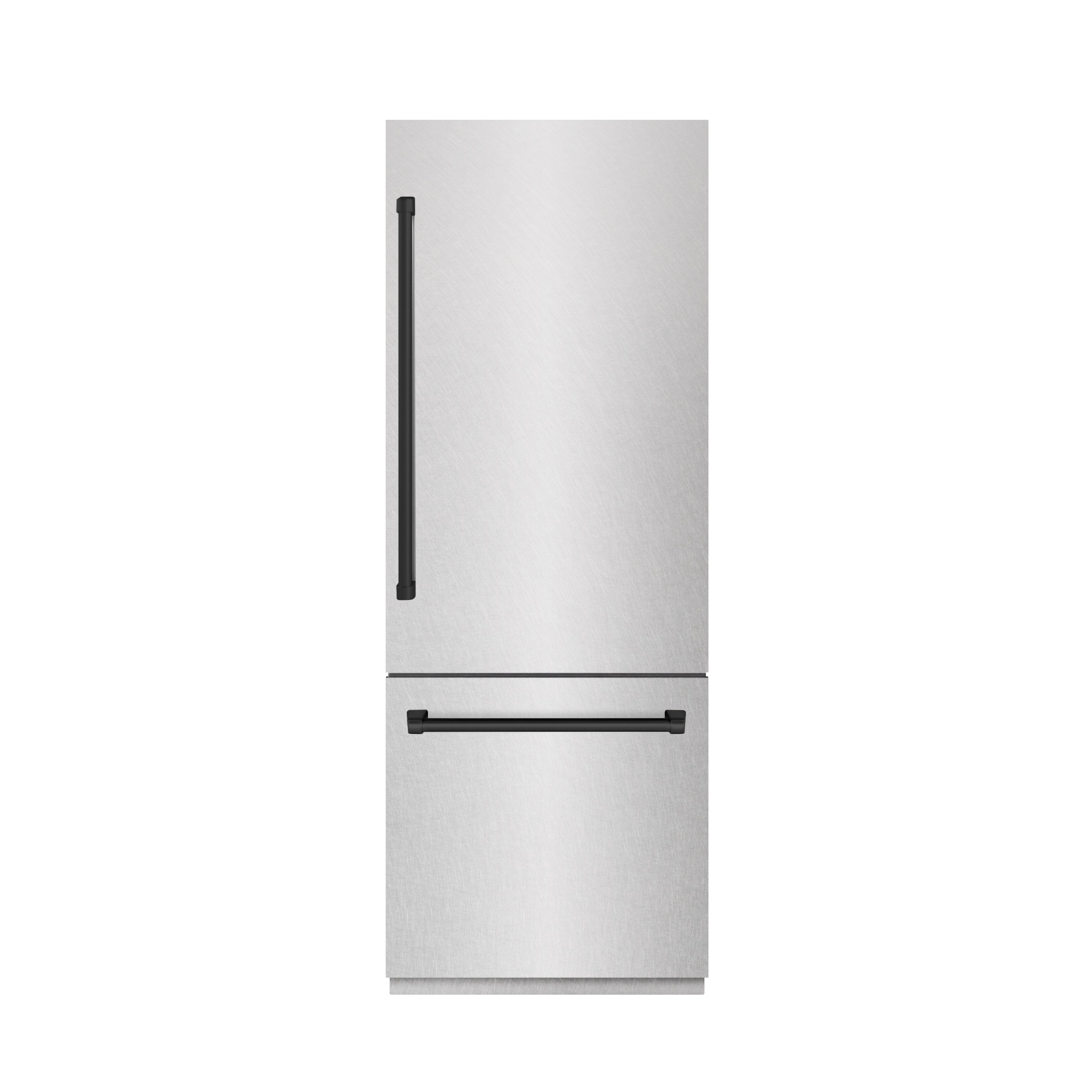 ZLINE Autograph Edition 30 in. 16.1 cu. ft. Built-In Bottom Freezer Refrigerator with Water Dispenser and Ice Maker in DuraSnow® Stainless Steel with Graphite Gray Interior and Matte Black Accents (GRBIVZ-SN-30-MB)