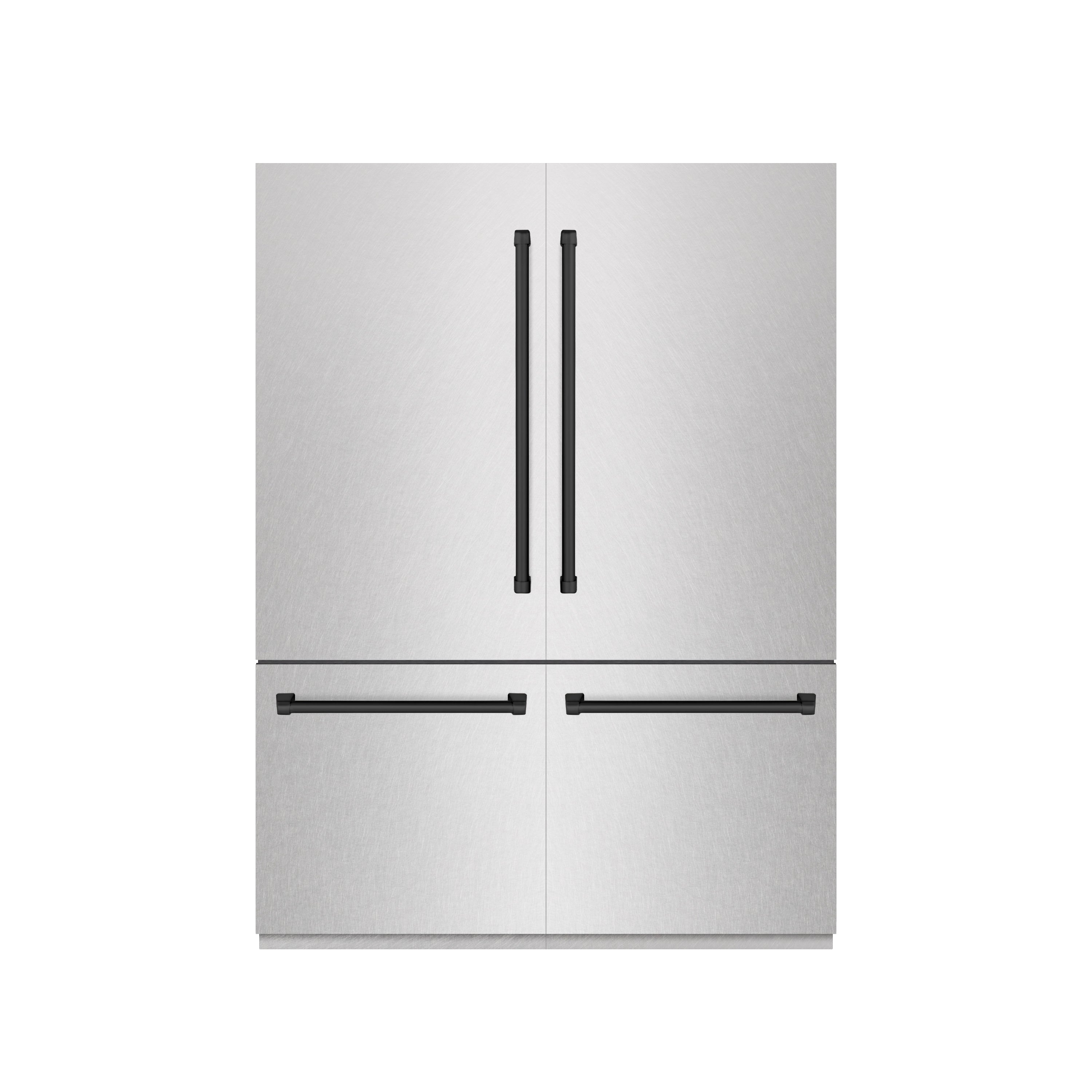 ZLINE Autograph Edition 60 in. 32.2 cu. ft. French Door Built-In Bottom Freezer Refrigerator with Water Dispenser and Ice Maker in DuraSnow® Stainless Steel with Graphite Gray Interior and Matte Black Accents (GRBIVZ-SN-60-MB)