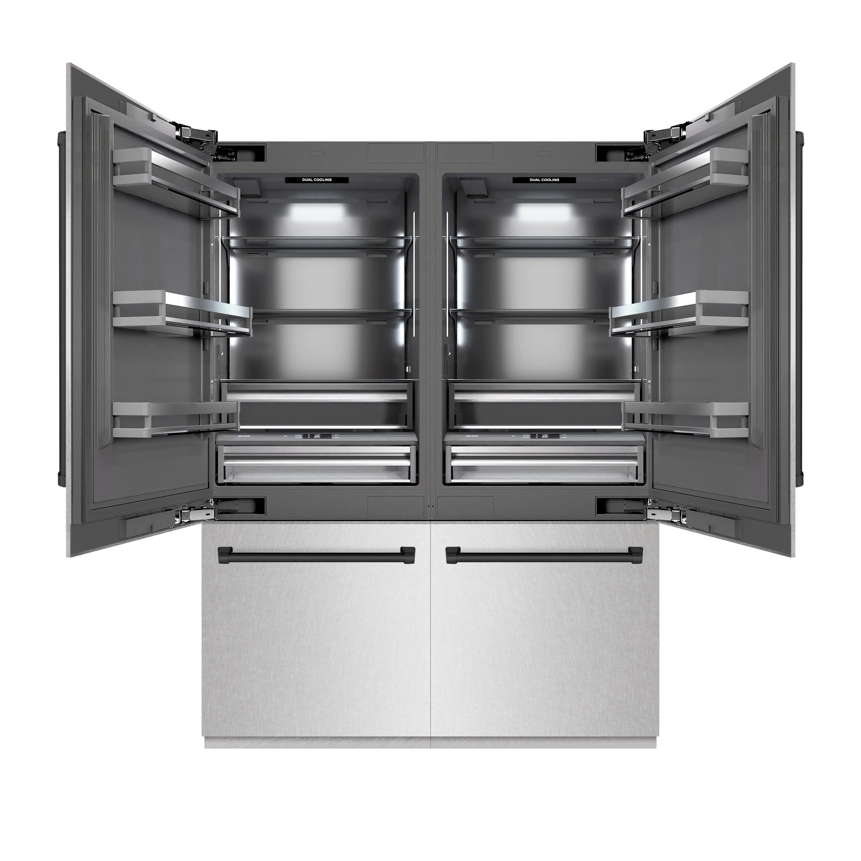 ZLINE Autograph Edition 60 in. 32.2 cu. ft. French Door Built-In Bottom Freezer Refrigerator with Water Dispenser and Ice Maker in DuraSnow® Stainless Steel with Graphite Gray Interior and Matte Black Accents (GRBIVZ-SN-60-MB)