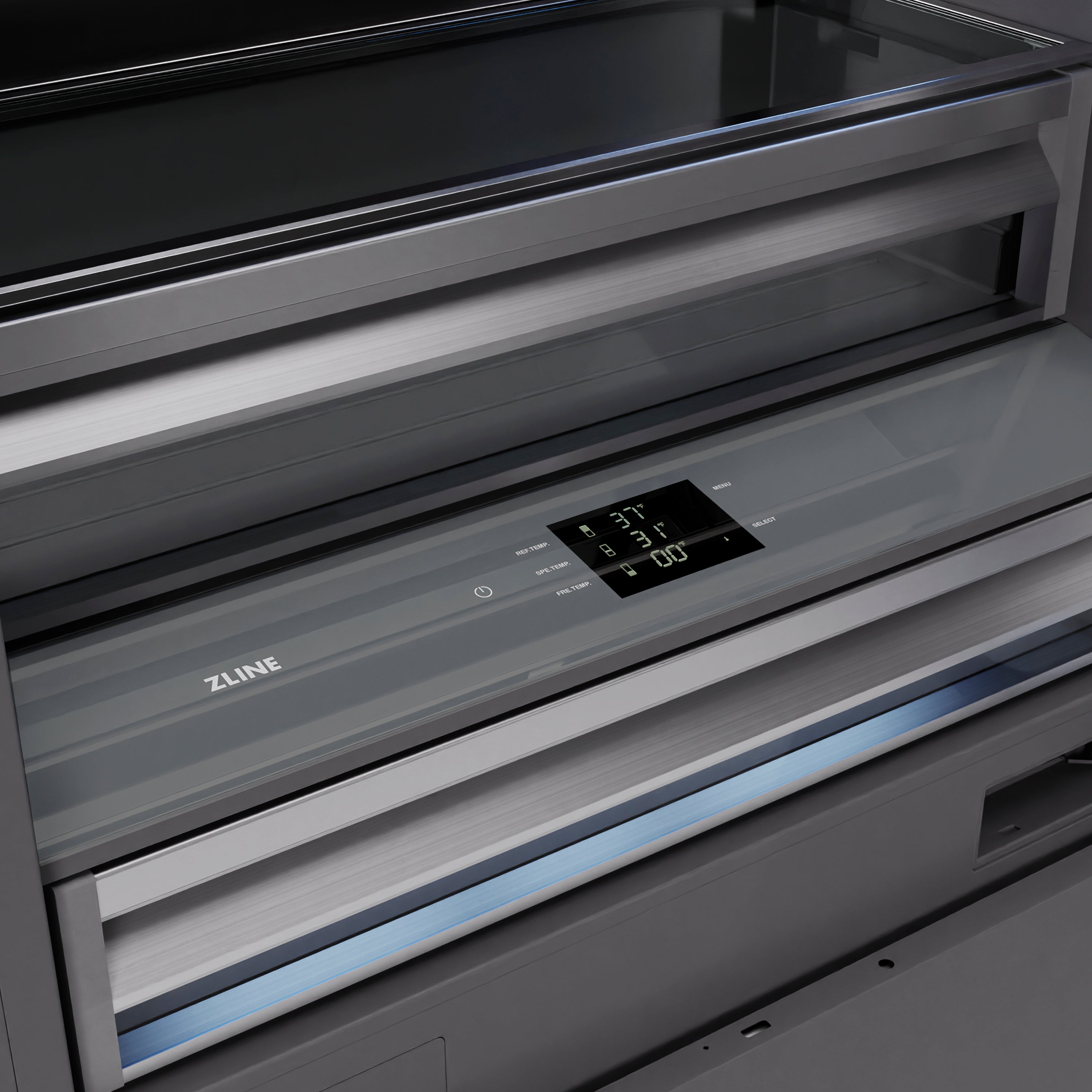 ZLINE Autograph Edition 36 in. 19.8 cu. ft. Panel Ready Built-In Bottom Freezer Refrigerator with Water Dispenser and Ice Maker with Graphite Gray Interior and Champagne Bronze Accents (GRBITZ-36-CB)