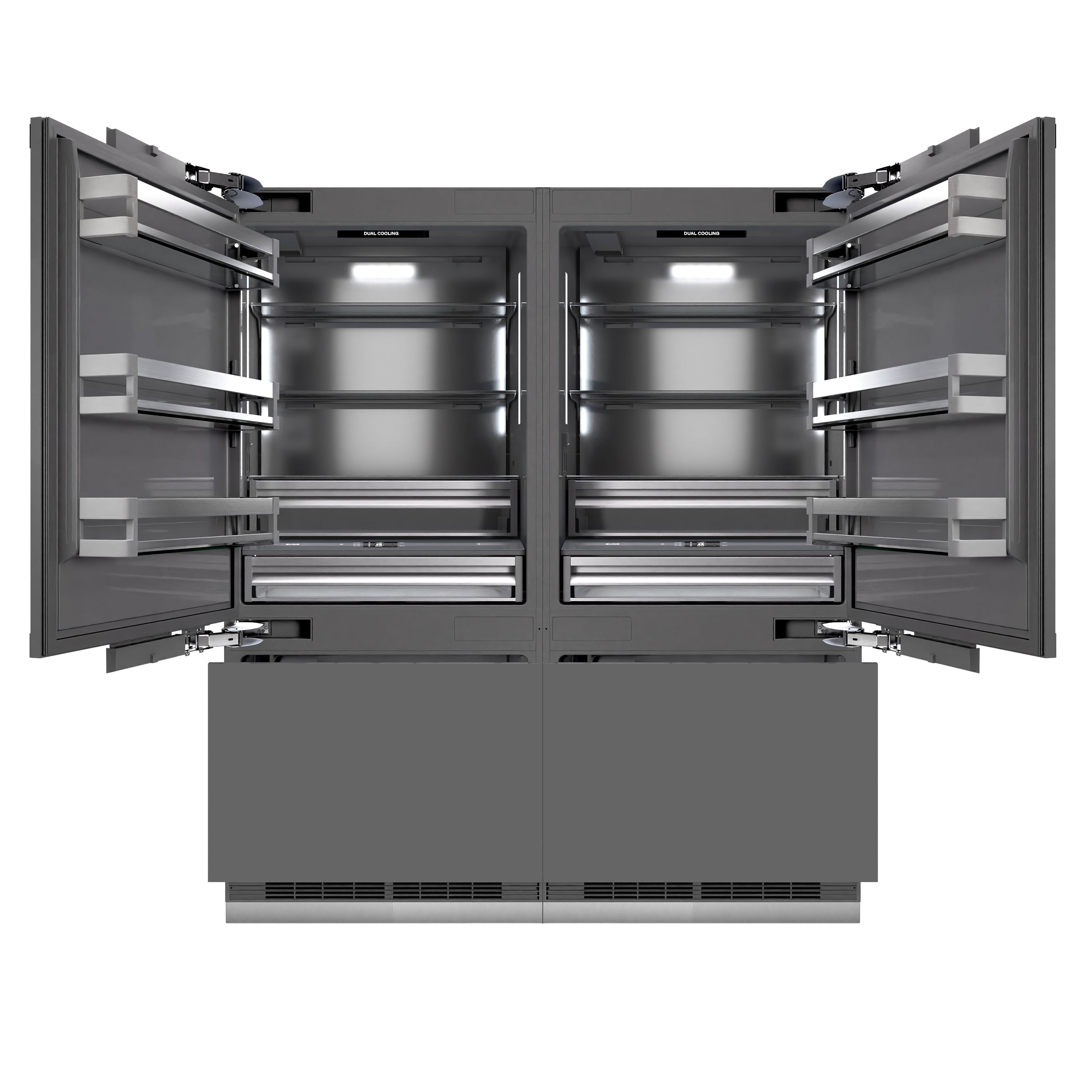 ZLINE Autograph Edition 72 in. 39.6 cu. ft. Panel Ready French Door Built-In Bottom Freezer Refrigerator with Water Dispensers and Ice Makers with Graphite Gray Interior and Polished Gold Accents (GRBITZ-72-G)