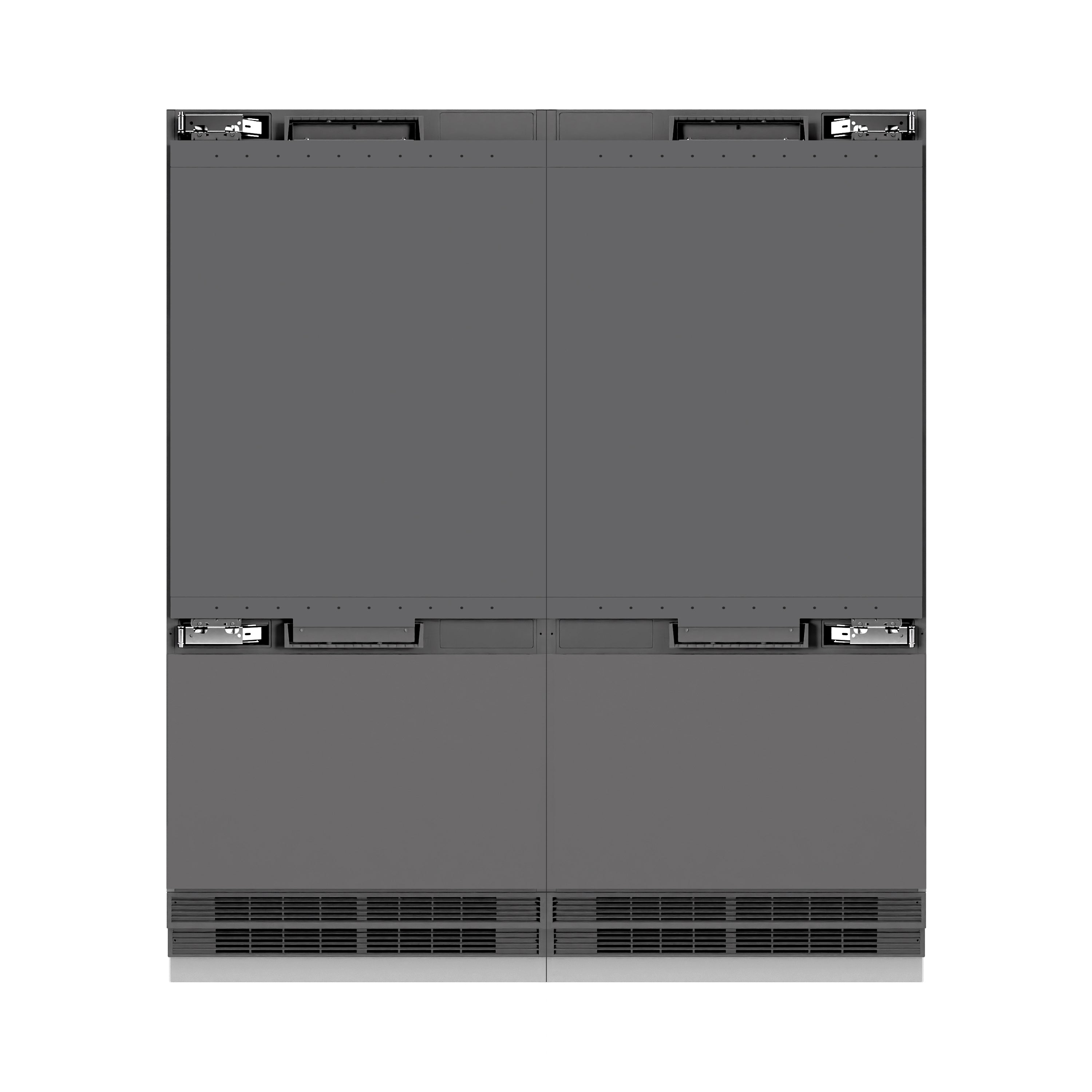 ZLINE Autograph Edition 72 in. 39.6 cu. ft. Panel Ready French Door Built-In Bottom Freezer Refrigerator with Water Dispensers and Ice Makers with Graphite Gray Interior and Matte Black Accents (GRBITZ-72-MB)