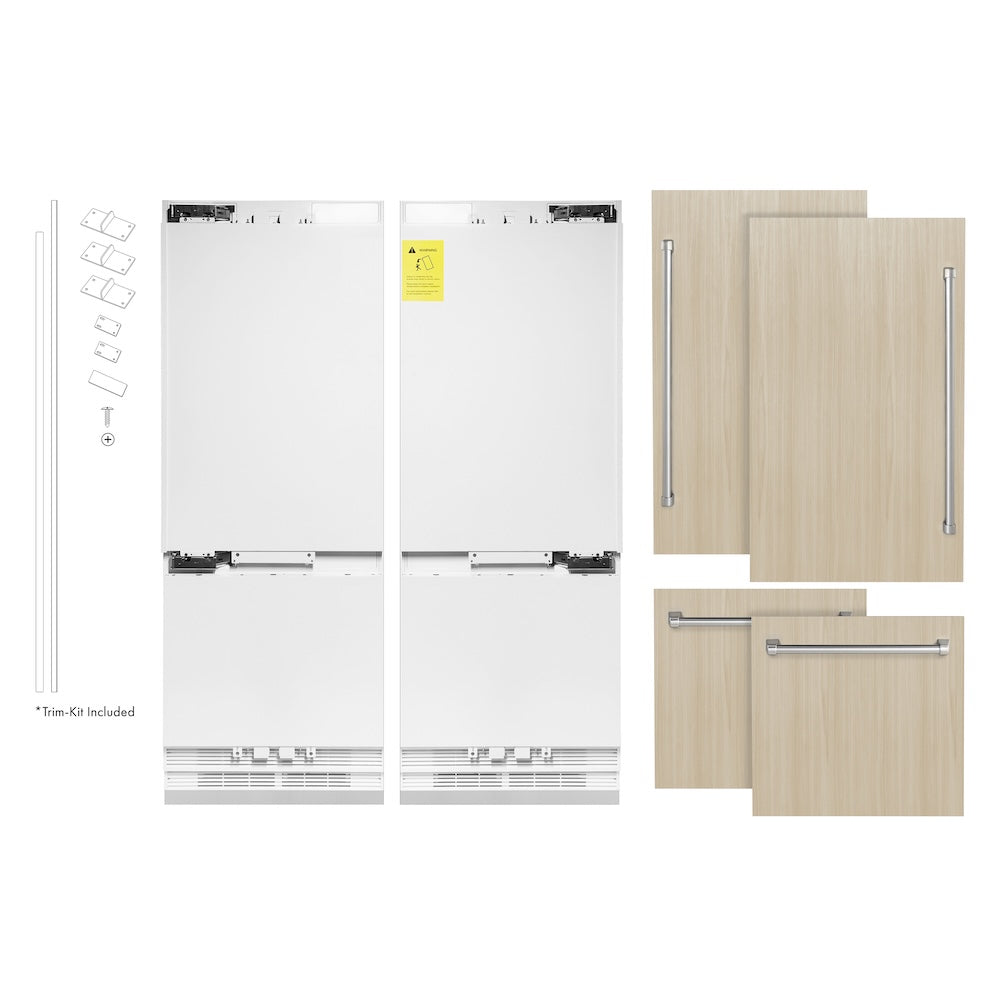 ZLINE 60 in. 32.2 cu. ft. Panel Ready French Door Built-In Bottom Freezer Refrigerator with Water Dispensers and Ice Makers (RBIV-60)