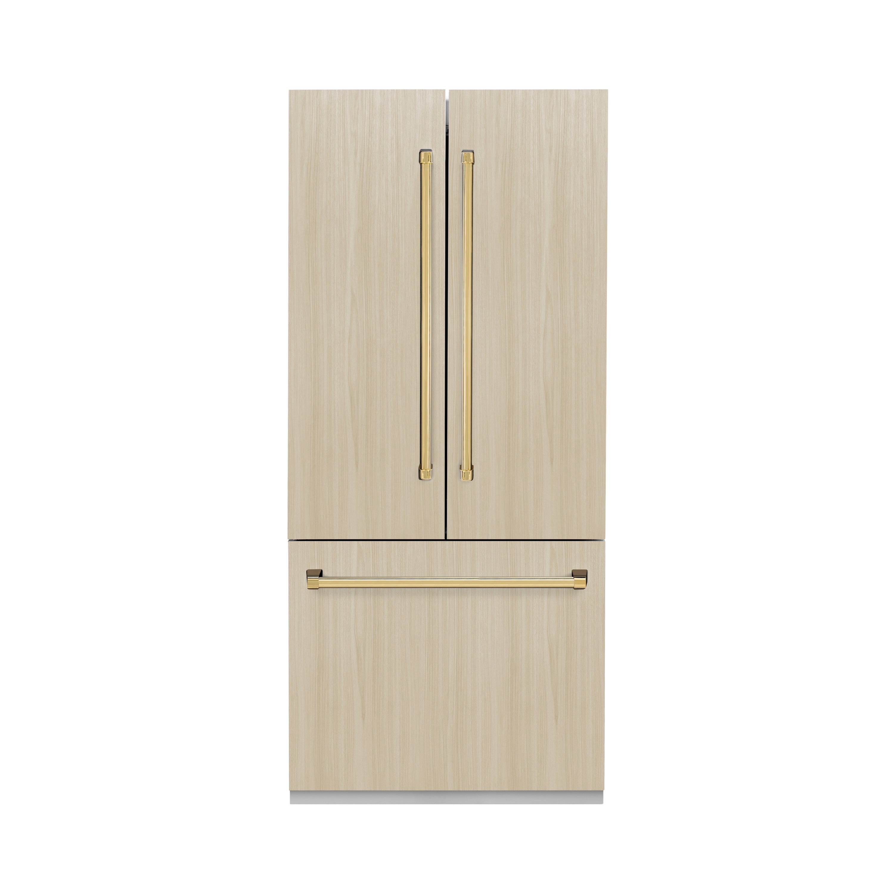 ZLINE Autograph Edition 36 in. 19.6 cu. ft. Panel Ready French Door Built-In Bottom Freezer Refrigerator with Water Dispenser and Ice Maker with Stainless Steel Interior and Polished Gold Accents (SRBIVZ-36-G)