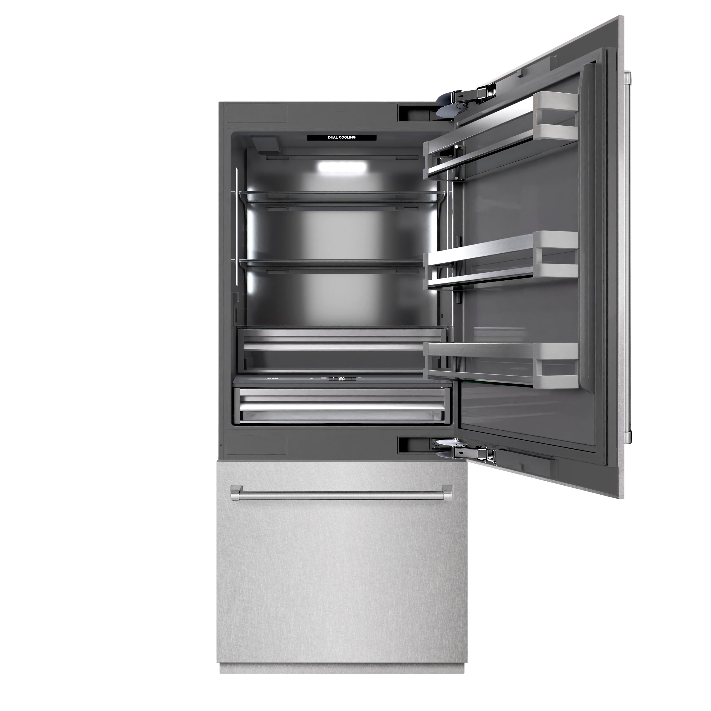 ZLINE 36 in. 19.8 cu. ft. Built-In Bottom Freezer Refrigerator with Water Dispenser and Ice Maker in DuraSnow® Stainless Steel with Graphite Gray Interior (GRBIT-SN-36)