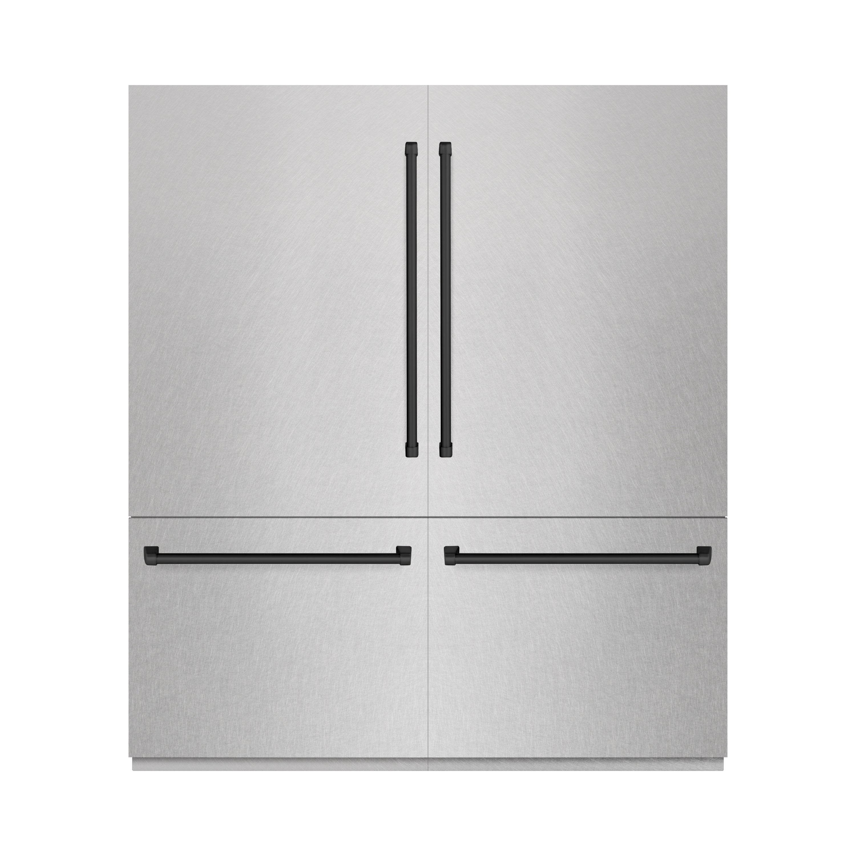 ZLINE Autograph Edition 72 in. 39.6 cu. ft. French Door Built-In Bottom Freezer Refrigerator with Water Dispensers and Ice Makers in DuraSnow® Stainless Steel with Graphite Gray Interior and Matte Black Accents (GRBITZ-SN-72-MB)