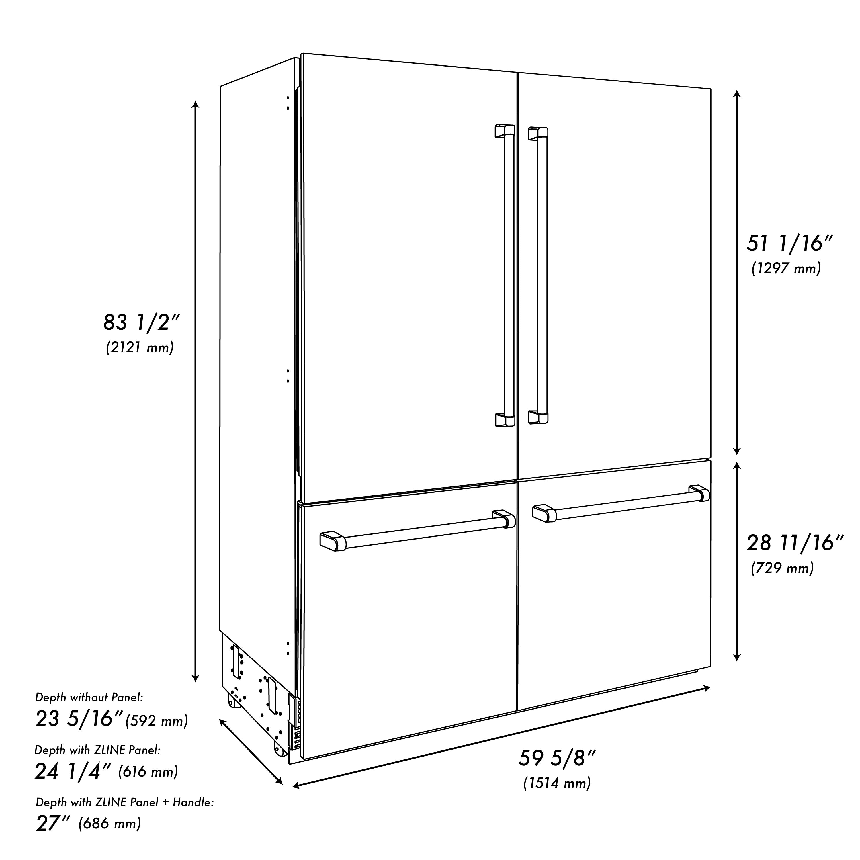 ZLINE 60 in. 32.2 cu. ft. French Door Built-In Bottom Freezer Refrigerator with Water Dispensers and Ice Makers in DuraSnow® Stainless Steel with Graphite Gray Interior (GRBIV-SN-60)