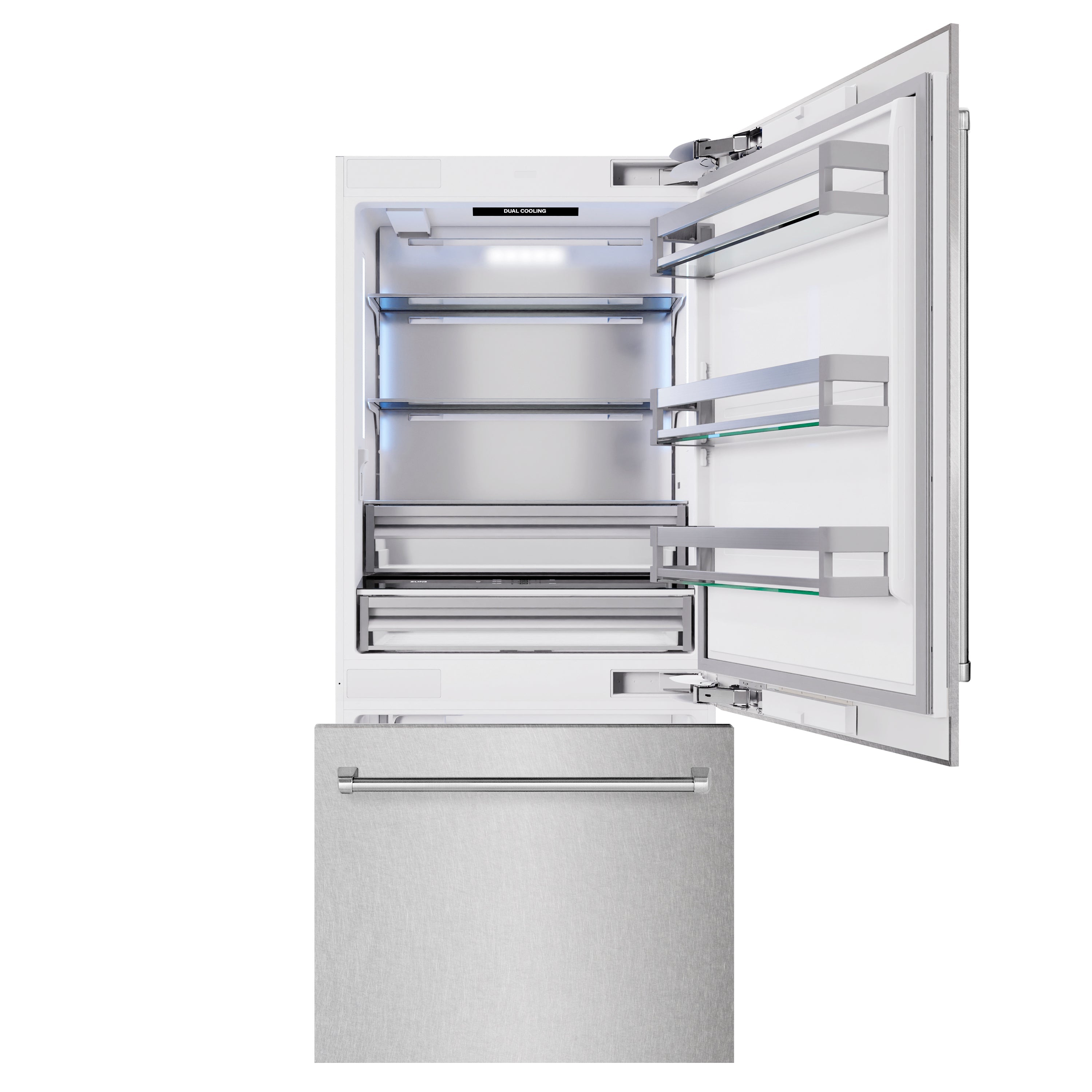 ZLINE 36 in. 19.8 cu. ft. Built-In Bottom Freezer Refrigerator with Water Dispenser and Ice Maker in DuraSnow® Stainless Steel (RBIT-SN-36)
