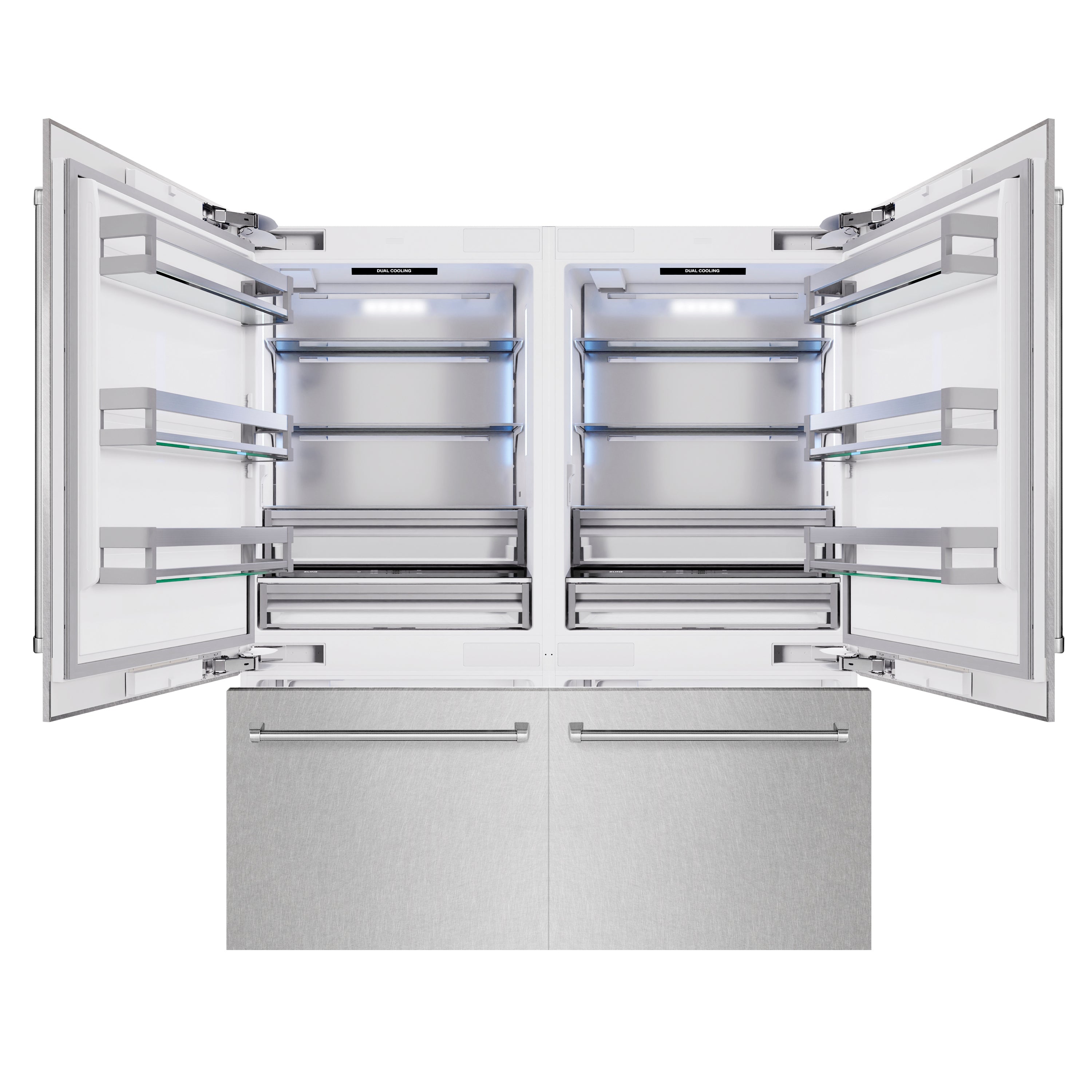 ZLINE 72 in. 39.6 cu. ft. French Door Built-In Bottom Freezer Refrigerator with Water Dispensers and Ice Makers in DuraSnow® Stainless Steel (RBIT-SN-72)