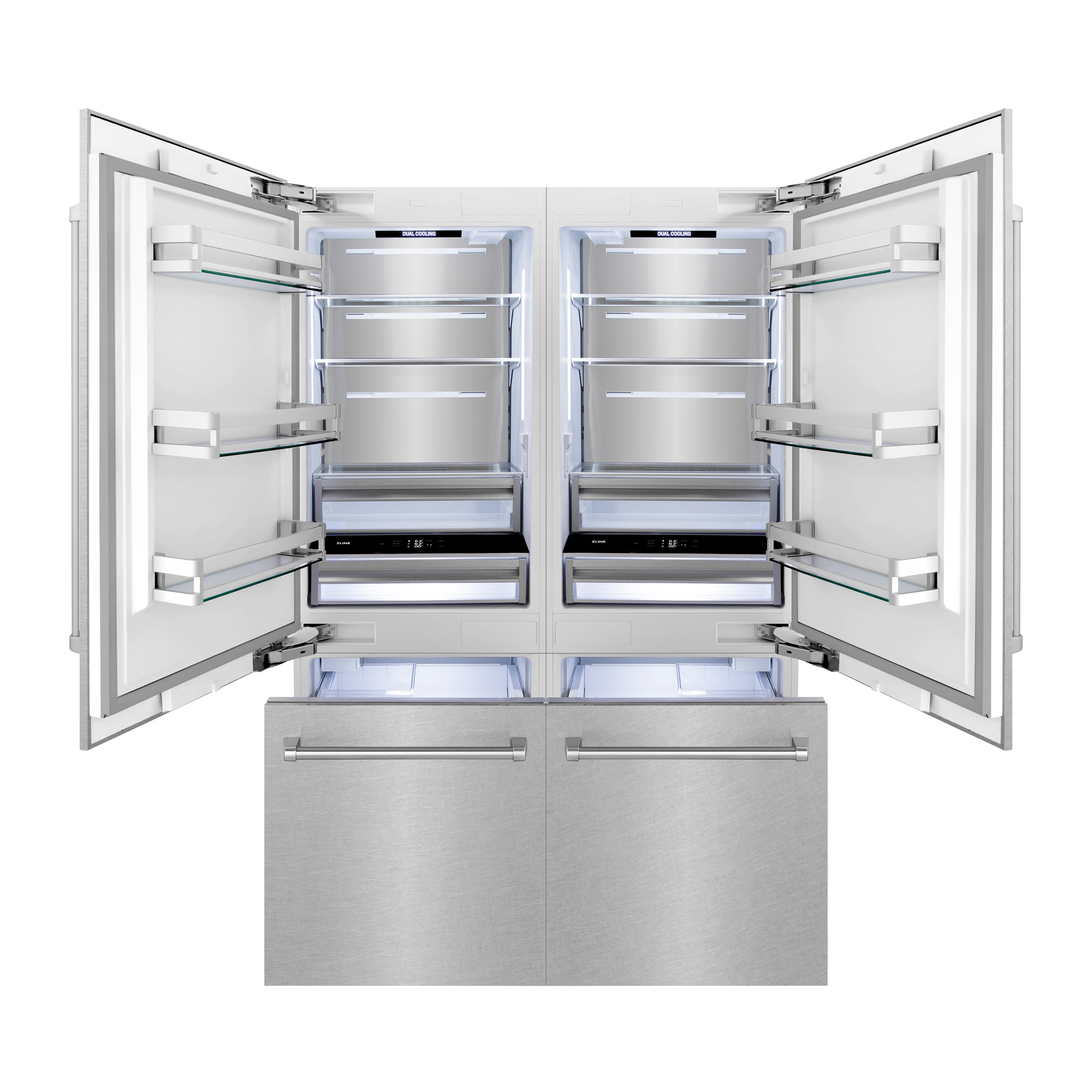 ZLINE 60 in. 32.2 cu. ft. French Door Built-In Bottom Freezer Refrigerator with Water Dispensers and Ice Makers in Satin Stainless Steel (RBIV-SN-60)