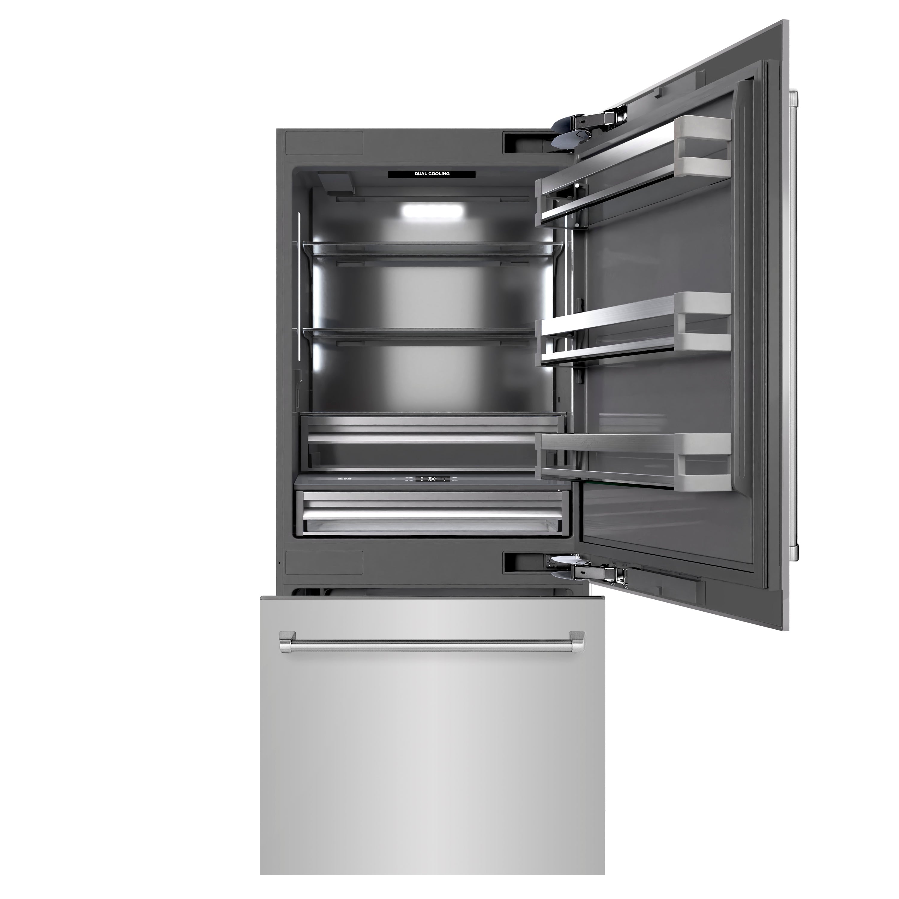 ZLINE 36 in. 19.8 cu. ft. Built-In Bottom Freezer Refrigerator with Water Dispenser and Ice Maker in Stainless Steel with Graphite Gray Interior (GRBIT-304-36)